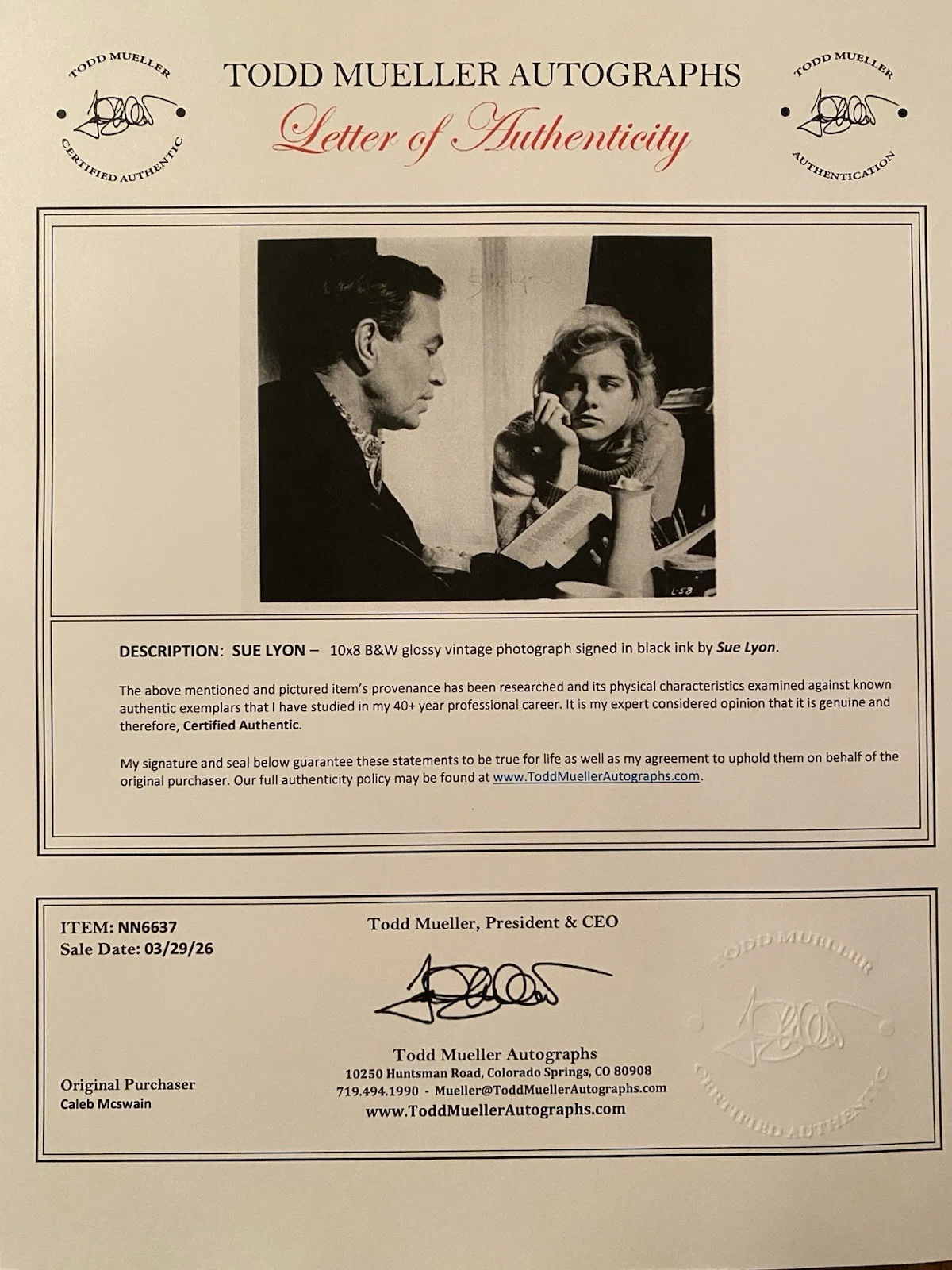 Sue Lyon — Sue Lyon Signed Autographed Vintage Photo With COA Lolita RARE, изображение 4