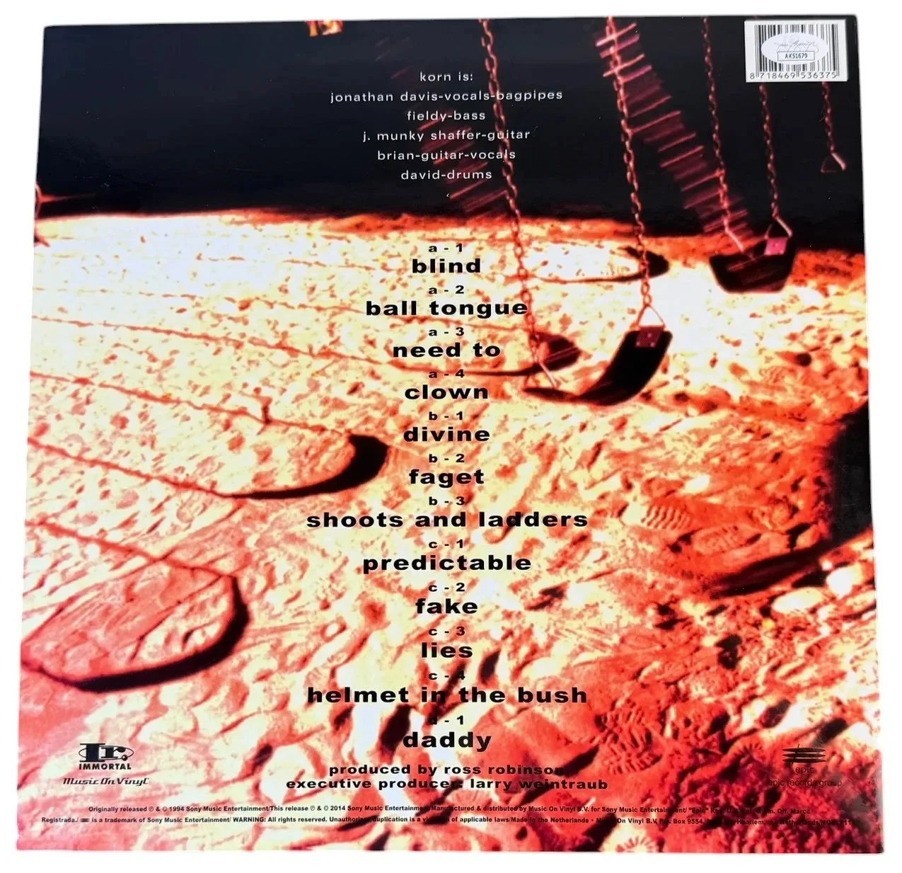 David Silveria signed 12" Vinyl Record Jacket Drummer KORN JSA Authentication, image 3