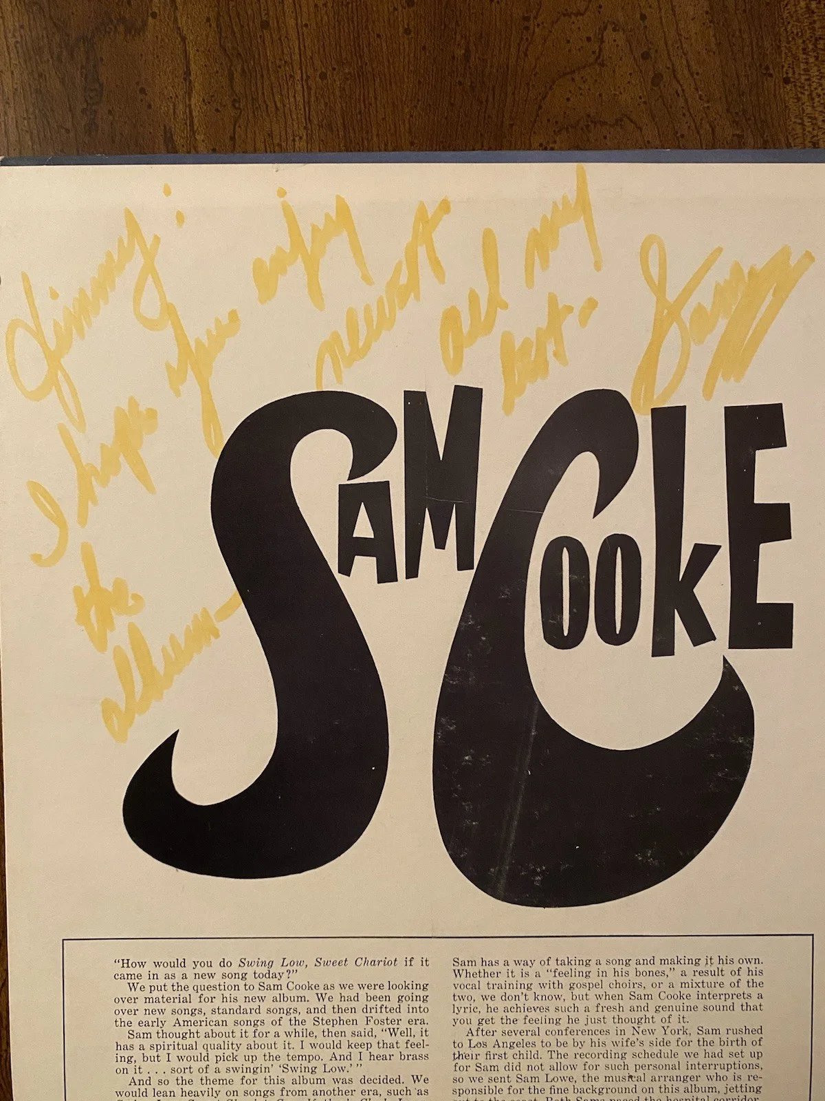 Sam Cooke Signed Autographed Record Album With COA Jimmy Starr Estate VERY RARE, image 2