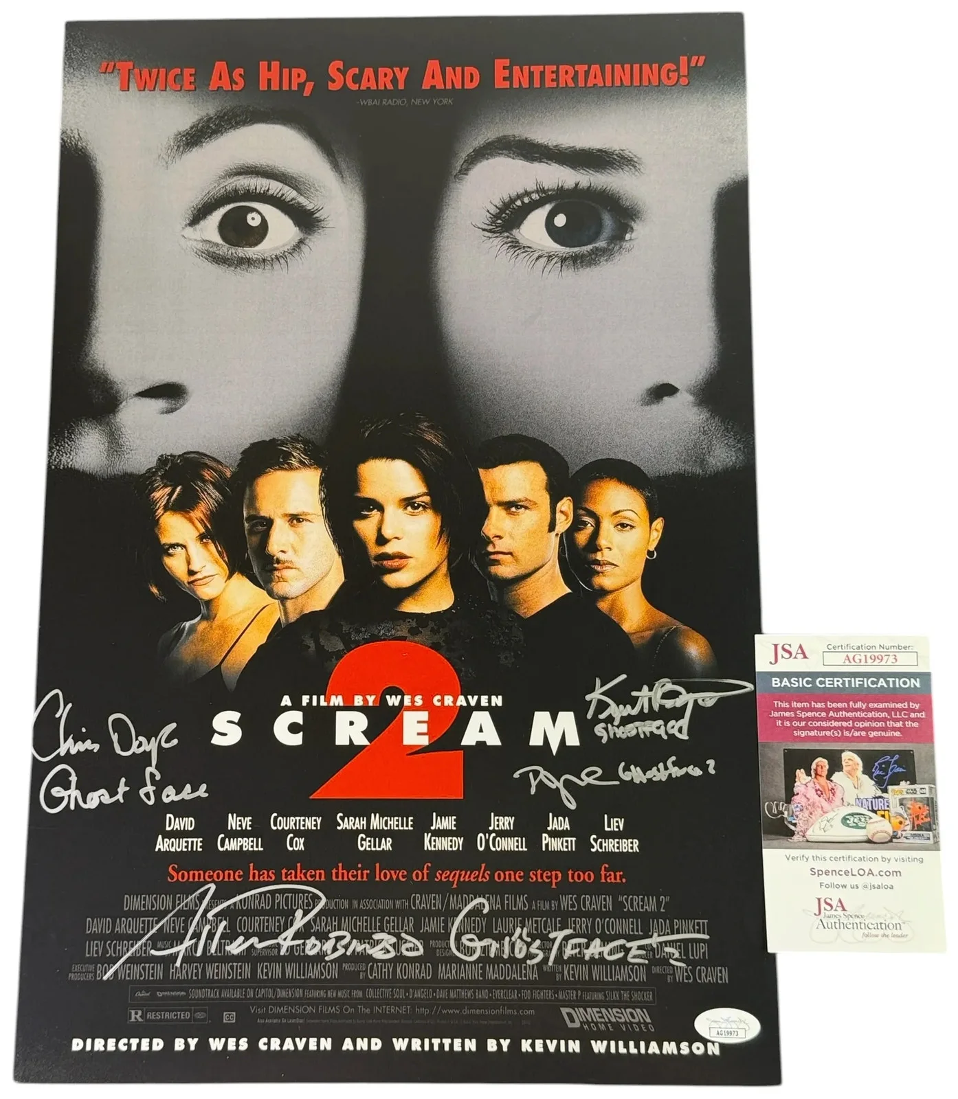 Allen Robinson, Chris Doyle, Kurt Bryant, TJ White — Ghostface Scream 2 X4 Cast signed 12x18 Poster Allen Robinson, Kurt Bryant JSA