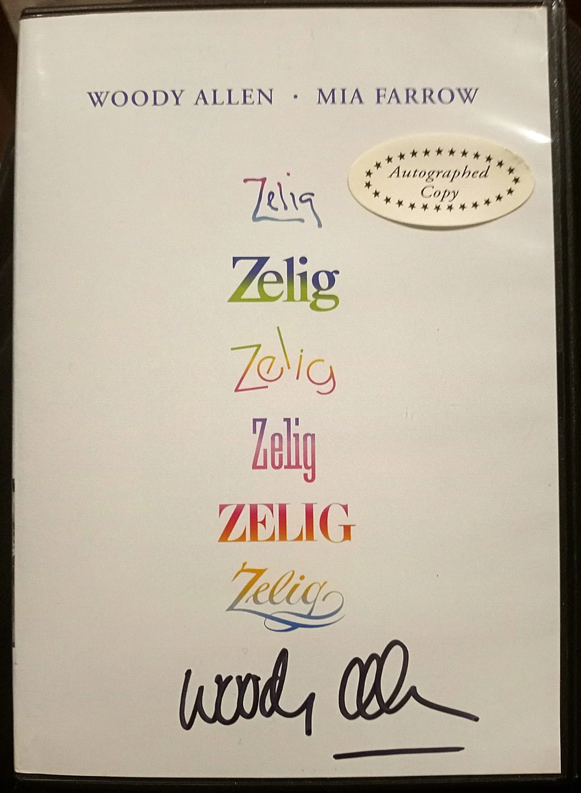 Woody Allen — Woody Allen signed dvd Zelig Mia Farrow 1981 black & white newsreels 1920s