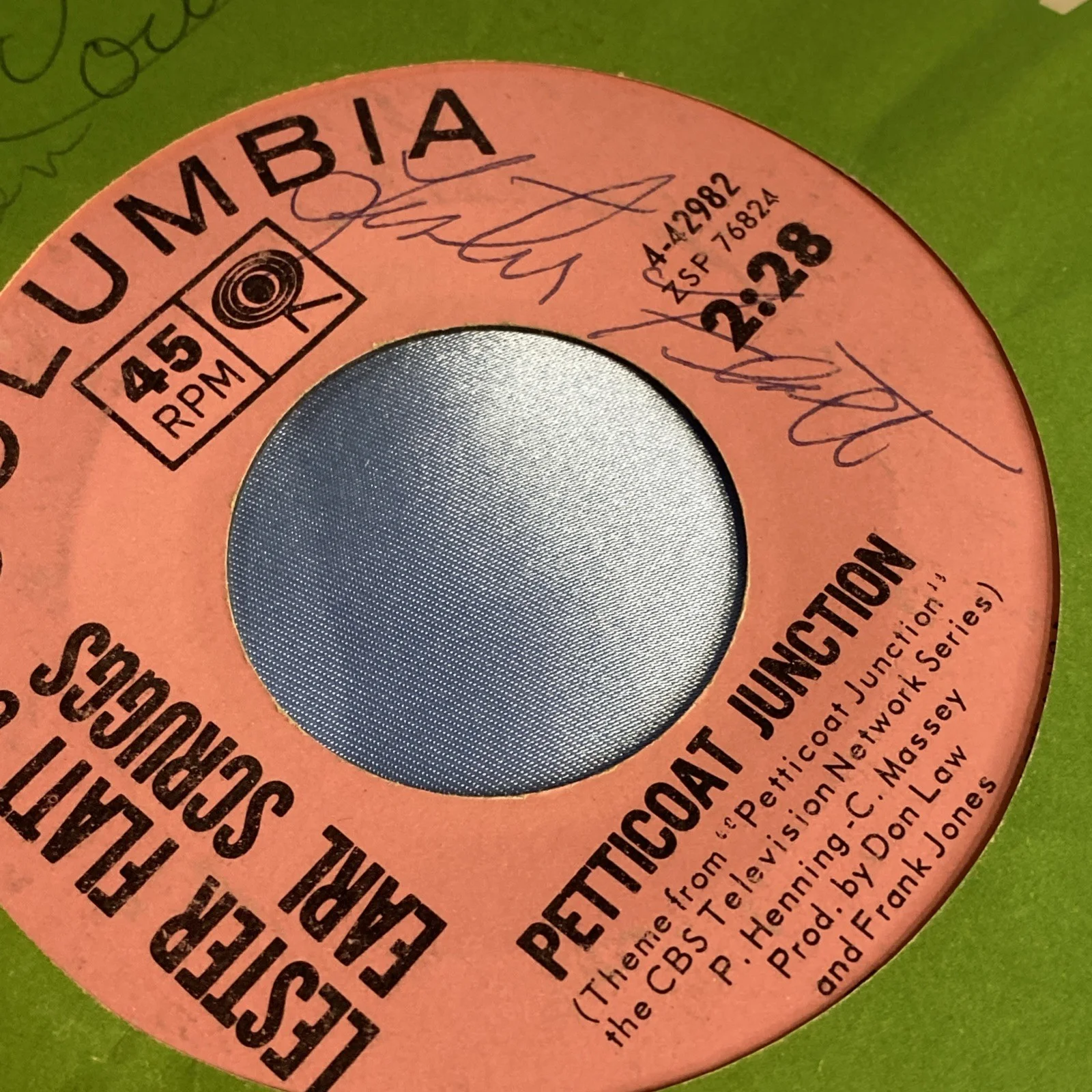 Lester Flatt Earl Scruggs Foggy Mountain Boys Paul Warren — SIGNED LESTER FLATT & EARL SCRUGGS "Petticoat Junction" 45 RECORD + MORE SIGS, image 3