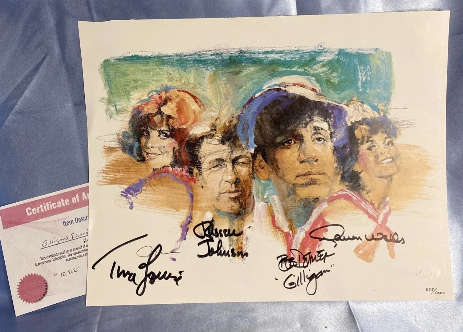 Tina Louise, Bob Denver, Russell Johnson, Dawn Wells — Gilligan’s Island CAST SIGNED by 4 & NUMBERED Official 11x14 Lithograph & COA