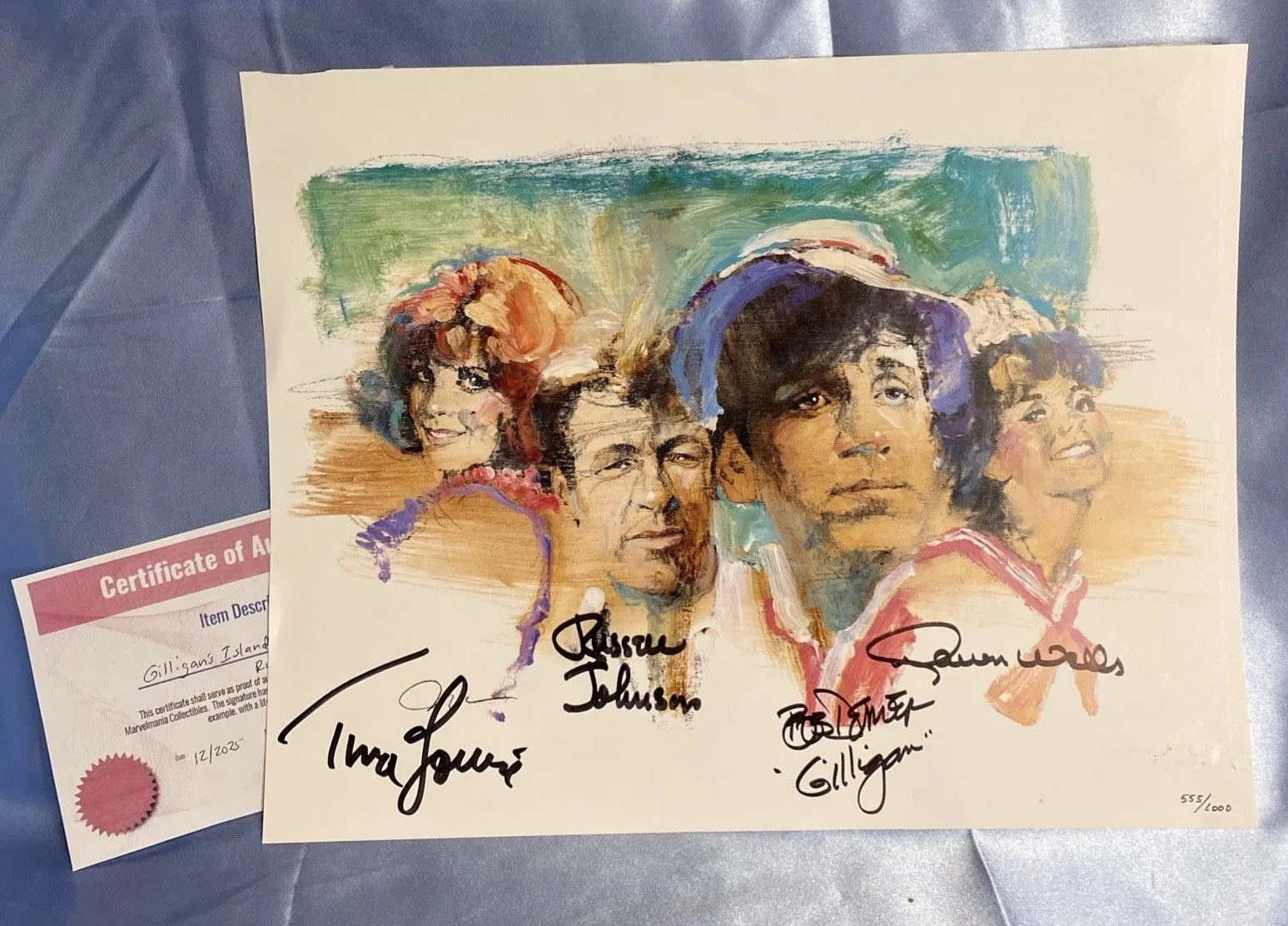 Tina Louise, Bob Denver, Russell Johnson, Dawn Wells — Gilligan’s Island CAST SIGNED by 4 & NUMBERED Official 11x14 Lithograph & COA, image 2