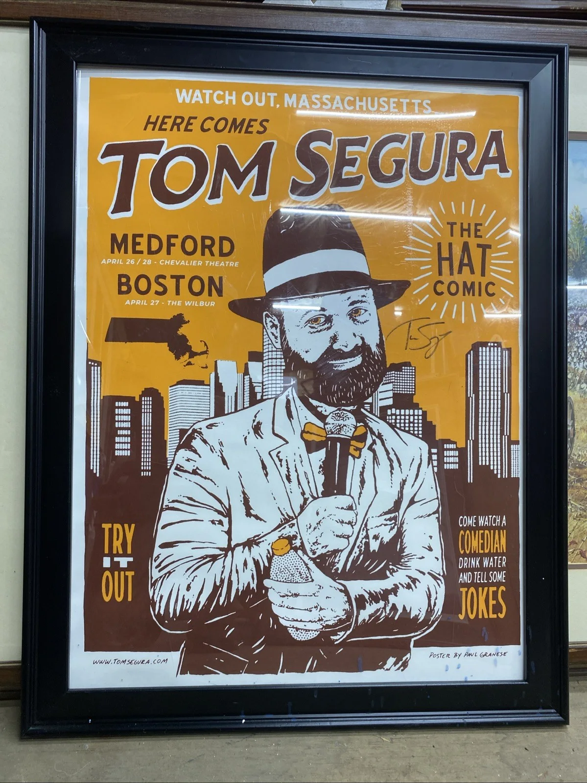 Tom Segura — TOM SEGURA Massachusetts Medford Boston Tour Poster Signed 18x24 autographed