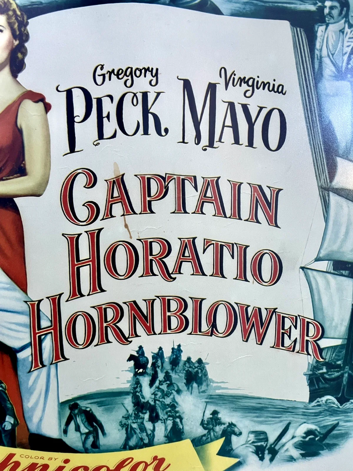 V Rare! Vintage CAPTAIN HORATIO HORNBLOWER Film Poster 1951 Peck Mayo Framed!, изображение 3