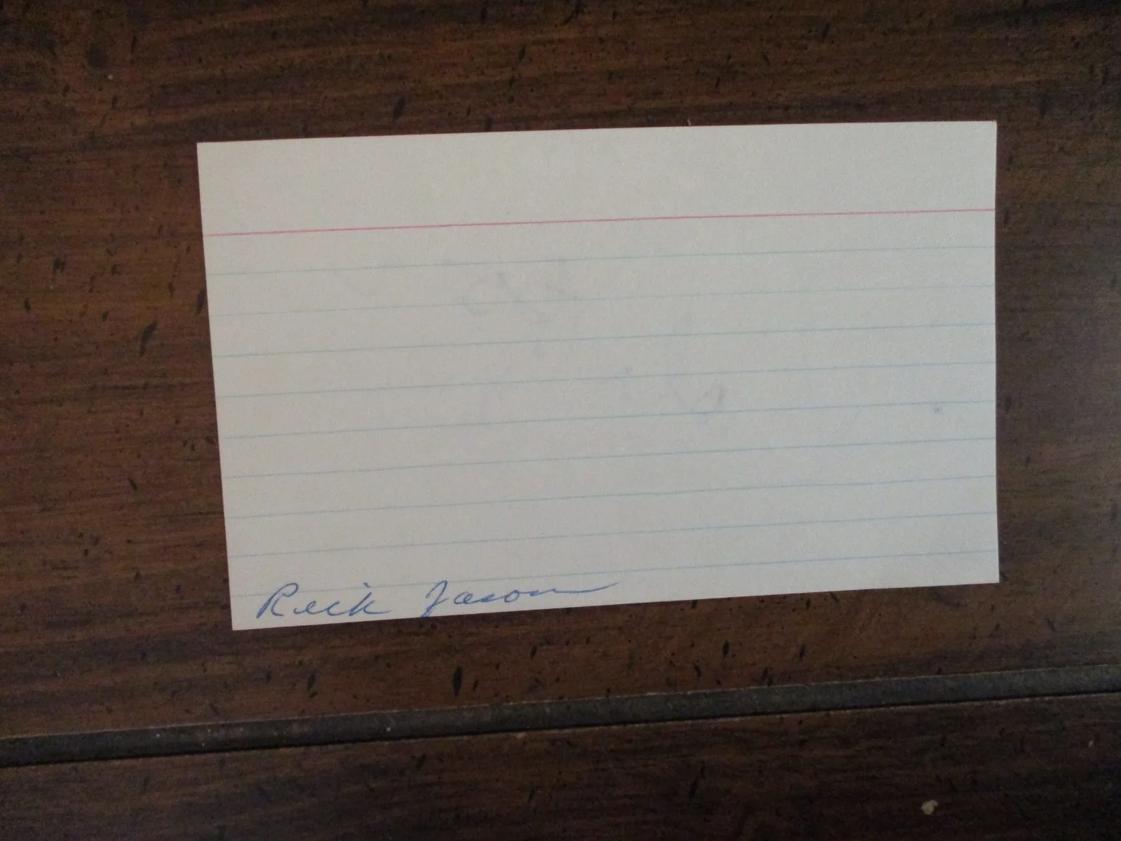 RICK JASON (Died in 2000)(Combat!("Lt. Hanley") Signed 3" x 5" Index Card, image 2