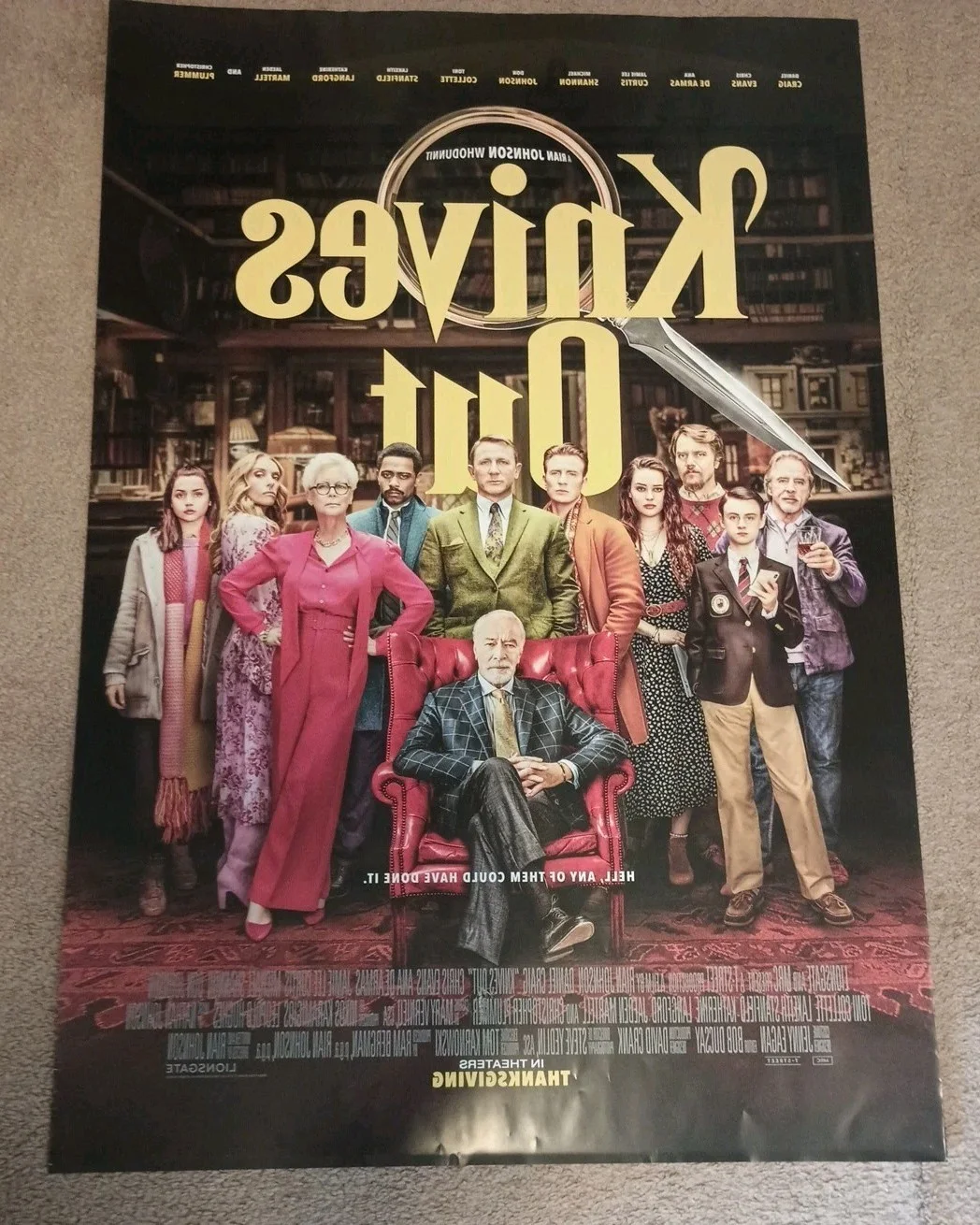 2019 Authentic Movie Poster Director Rian Johnson KNIVES OUT 27x40 Double Sided, image 3