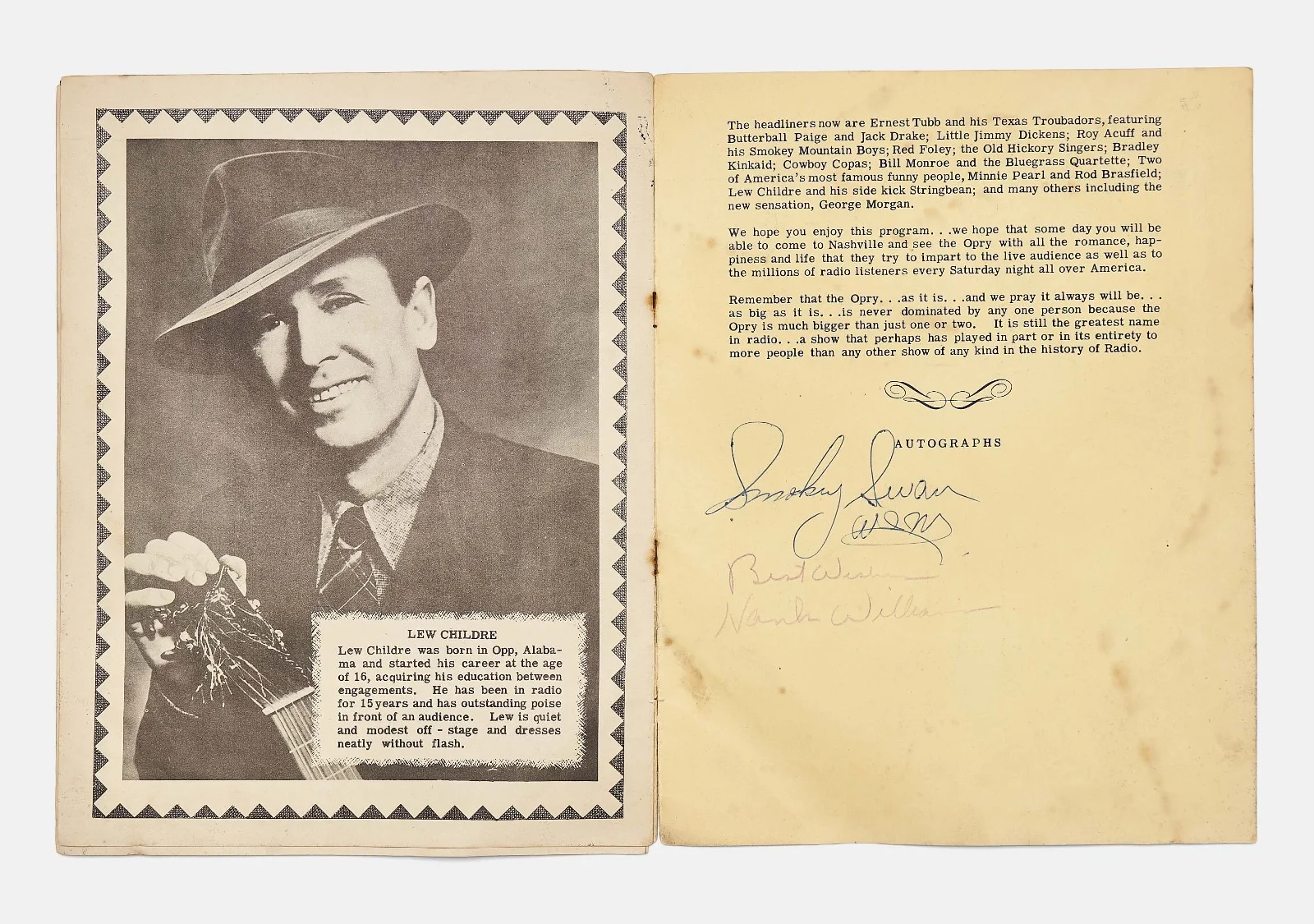 Hank Williams Sr. Signed Grand Ole Opry Radio Program, image 2
