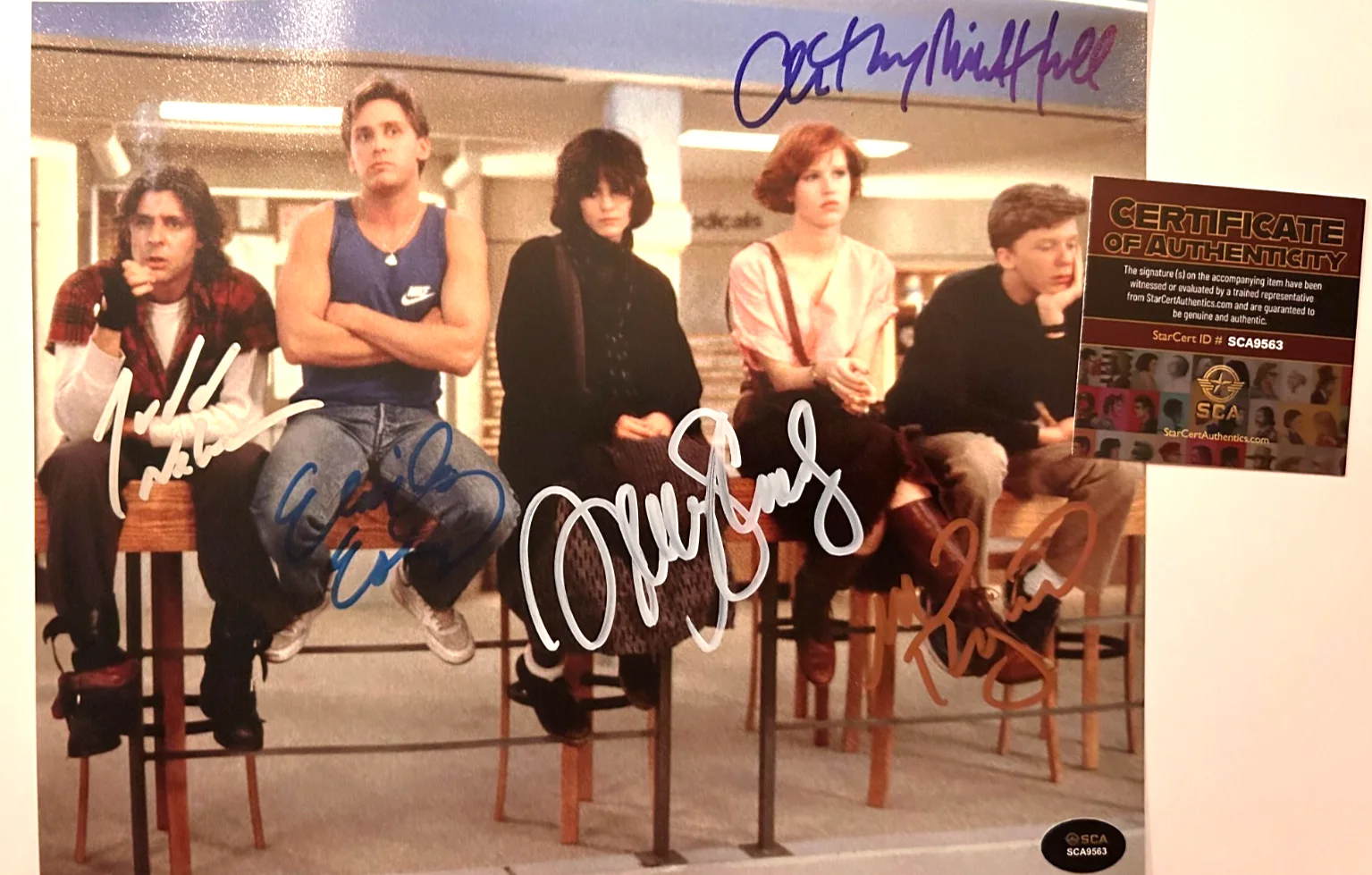 Emilio Estevez, Molly Ringwald, Judd Nelson, Ally Sheedy, Anthony — THE BREAKFAST CLUB Cast Signed 8x10" Authentic Original Autograph GENUINE w/COA, изображение 3