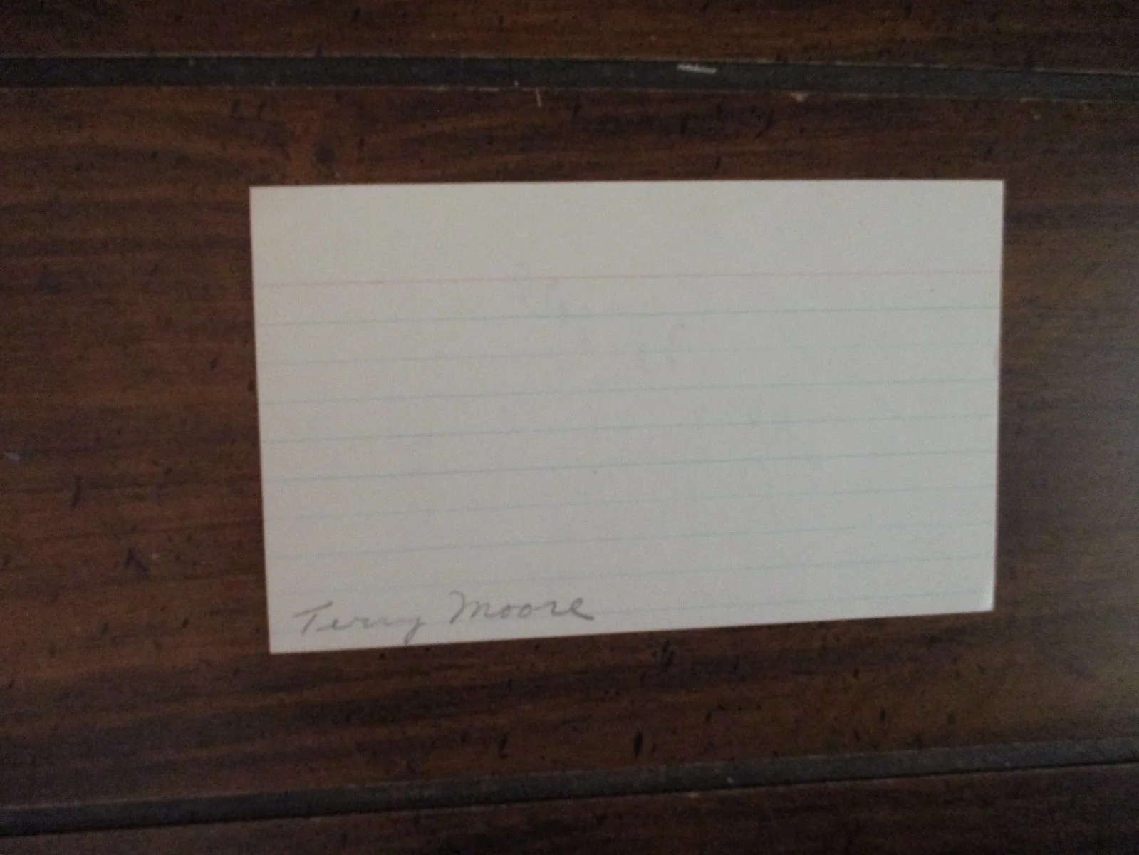 TERRY MOORE ("Peyton Place/Come Back, Little Sheba") Signed 3 x 5 Index Card, image 2