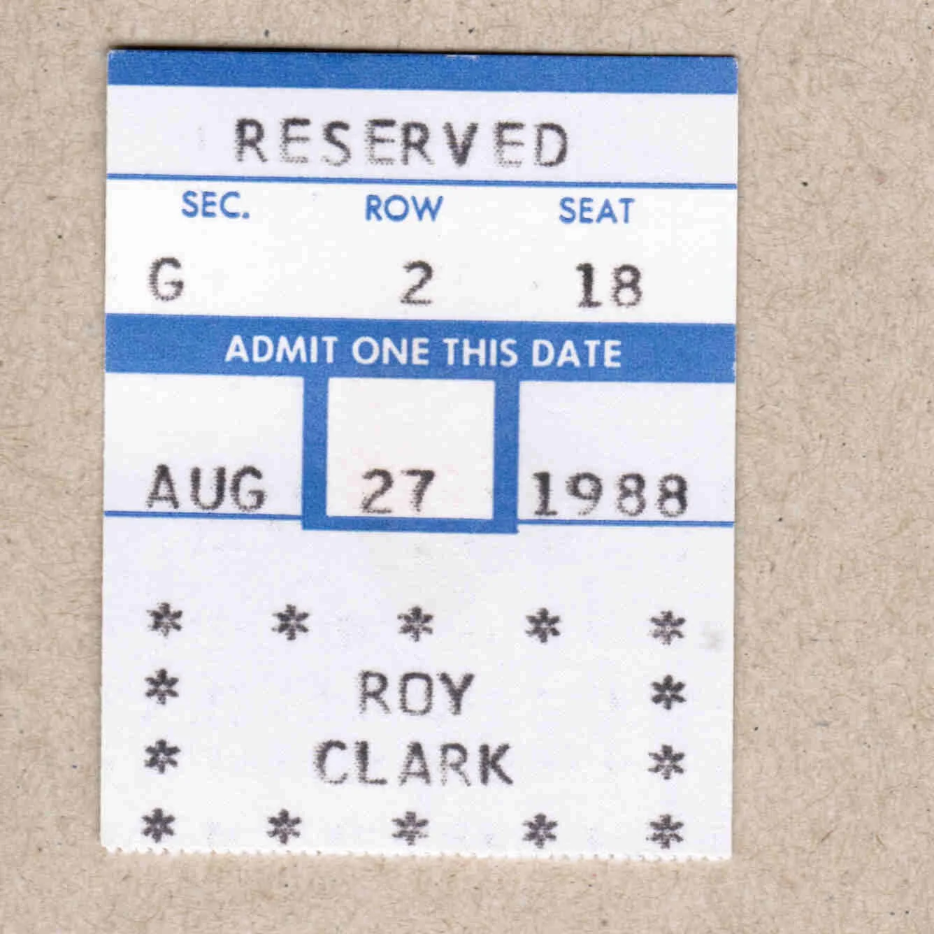 1988 Roy Clark Signed Autograph w/Fan Taken 3.5 x 3.5 OOAK Photo Ticket Stub VTG, изображение 5
