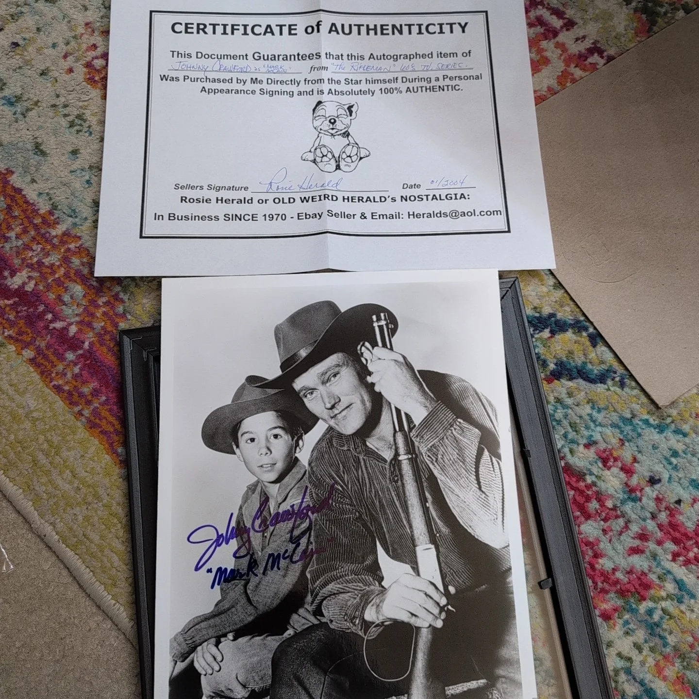 Johnny Crawford — Johnny Crawford Autographed "Rifleman" Photo ~ 10x12 Custom Framed ~ COA, image 3