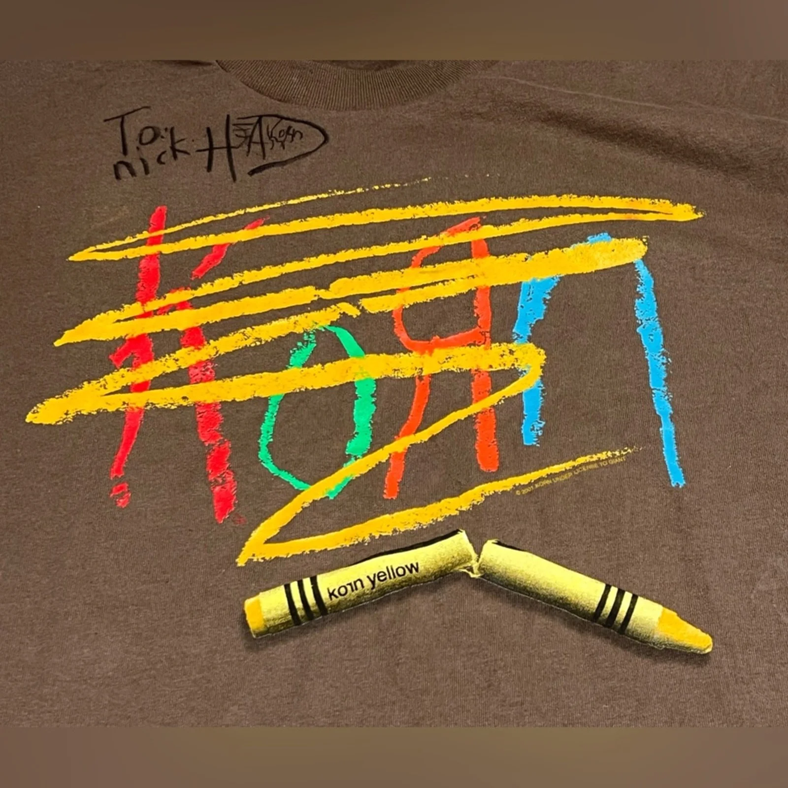 SIGNED Korn RARE Vintage Crayon Shirt 2001 Licensed by Giant Size Large CLEAN, image 2