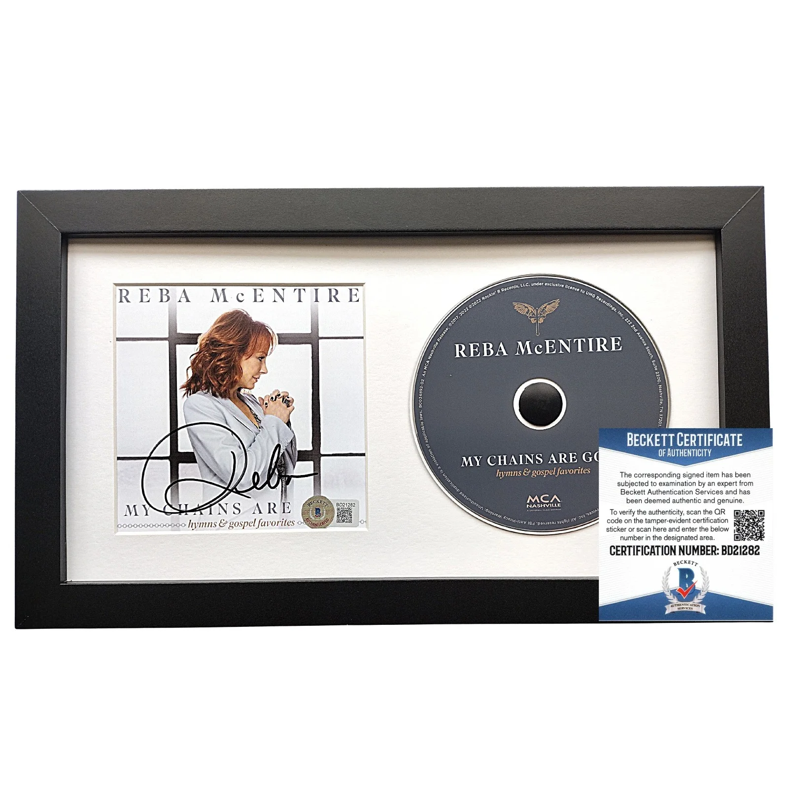 Reba McEntire — Reba McEntire Signed My Chains Are Gone CD Album Cover Framed Beckett BAS COA, изображение 2