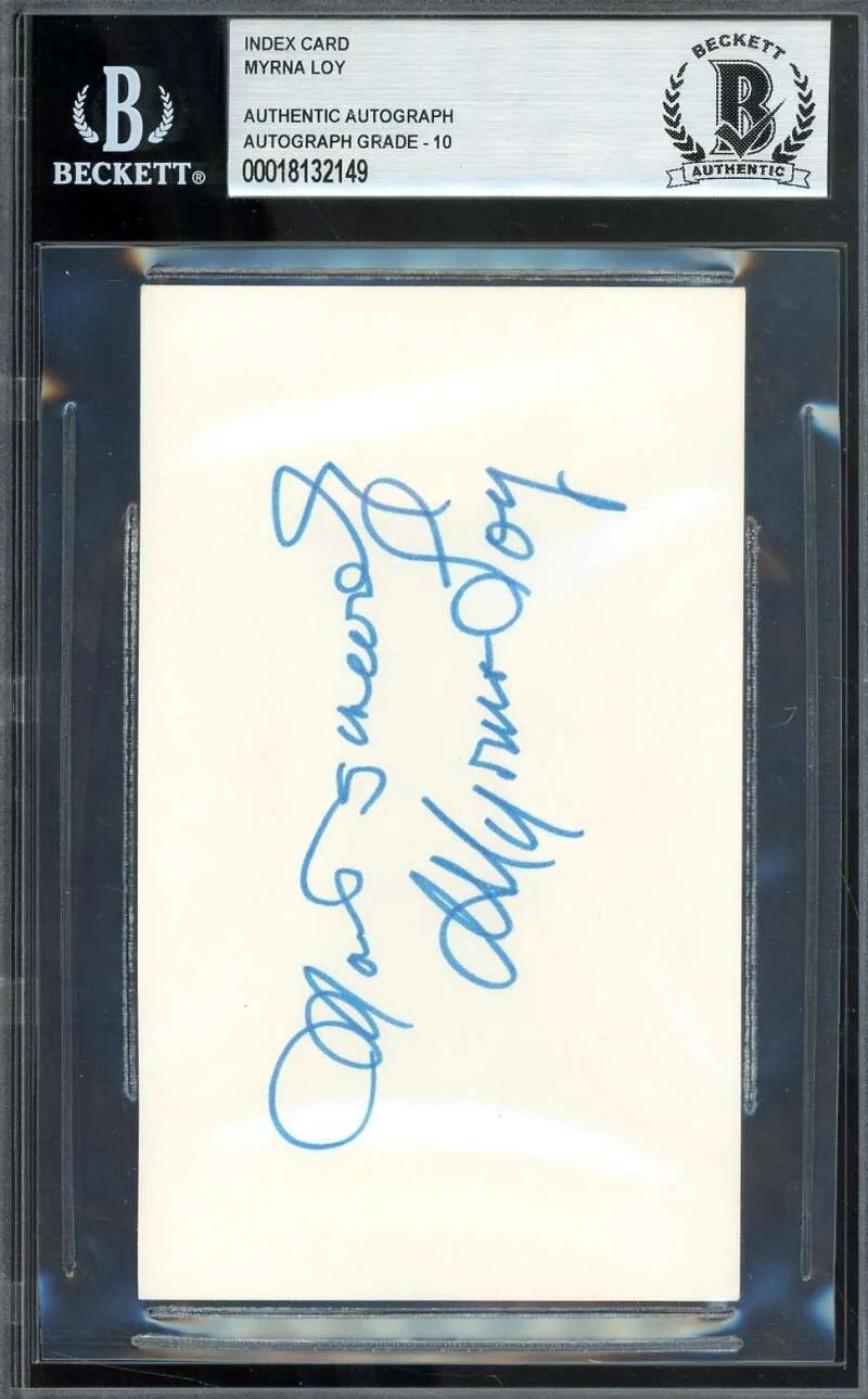 Myrna Loy — Myrna Loy Gem Mint 10 Beckett BAS Signed 3x5 Index Card Autograph