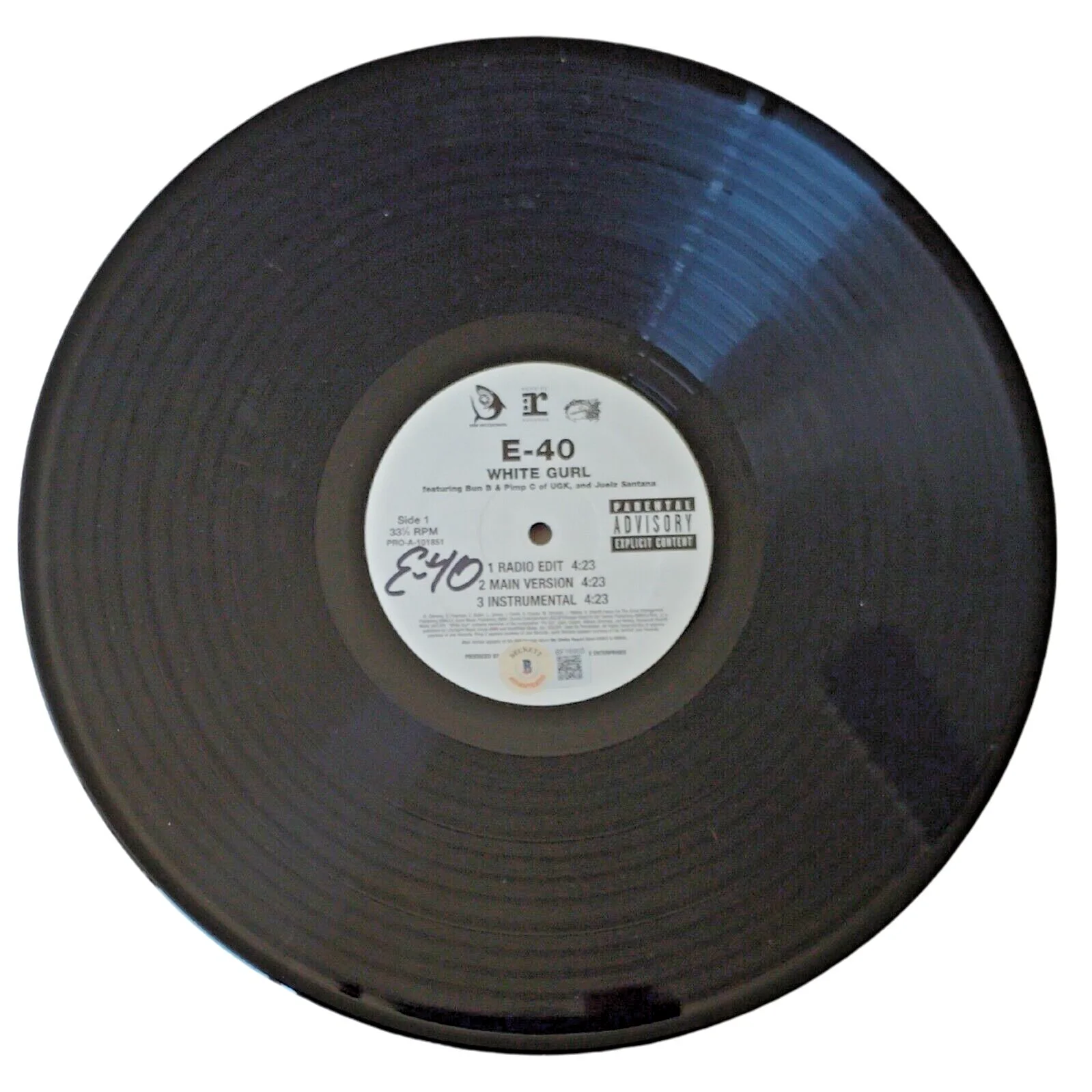 E-40 — E-40 Signed Vinyl 12" White Gurl / Just F*in Single Rap Album Beckett BAS Cert, изображение 4