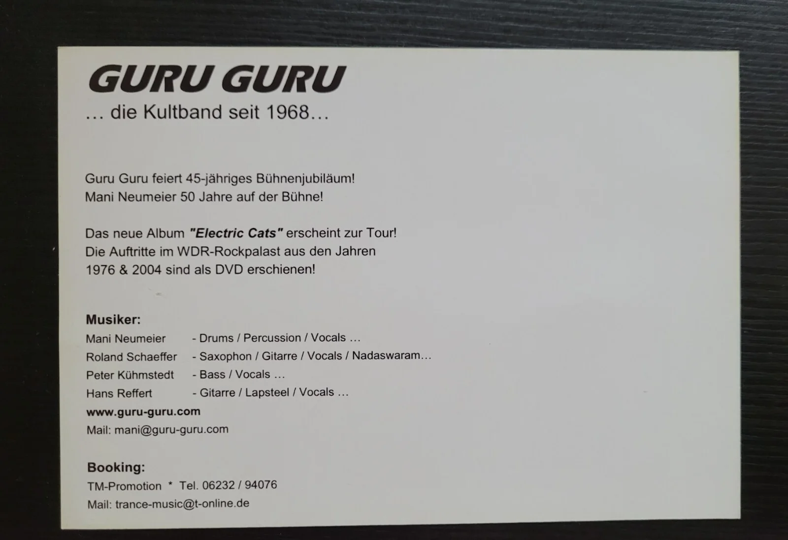Guru Guru Signed Photo Card 4x5¾ Krautrock Band Autographs Neumeier 1968 b, изображение 2