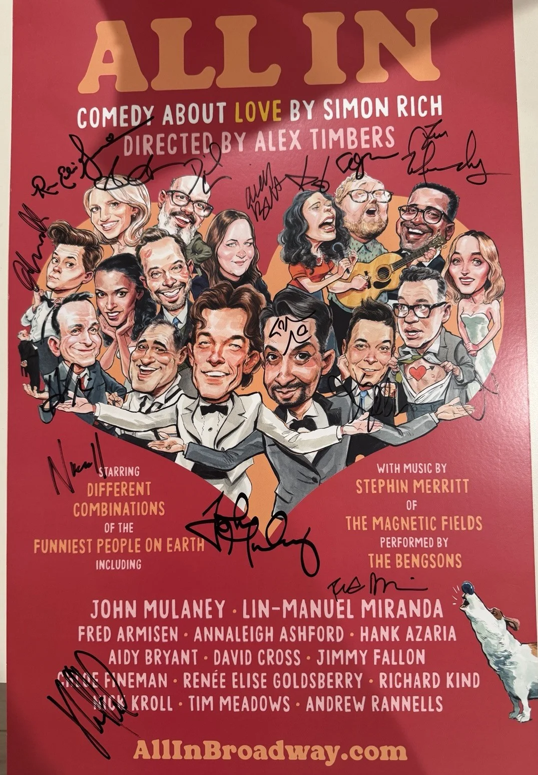 ALL IN Broadway Entire Cast Signed Poster Miranda Armisen Mulaney Azaria Kroll +, image 2