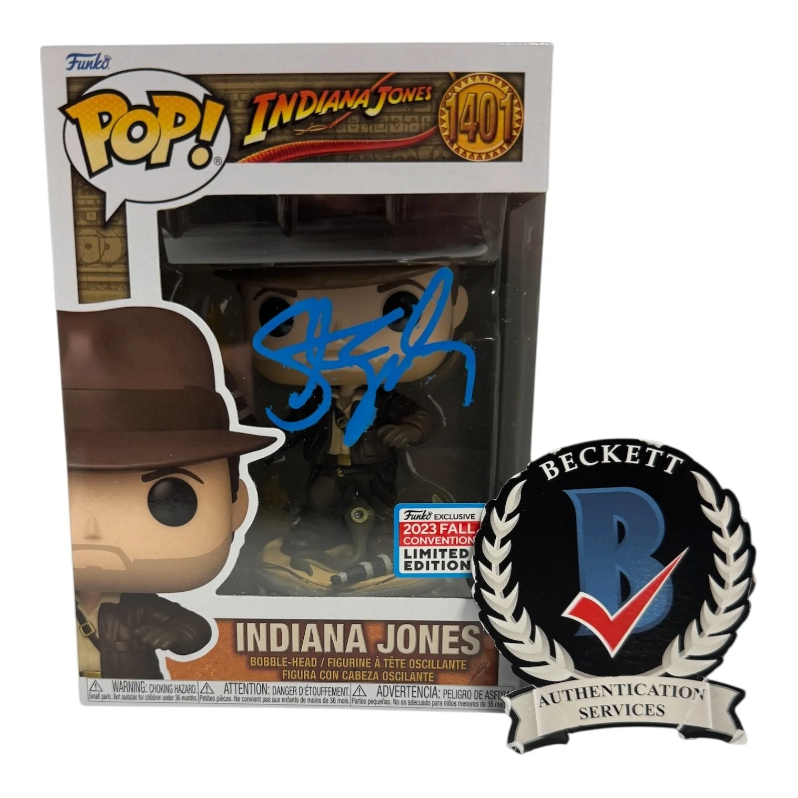 STEVEN SPIELBERG — STEVEN SPIELBERG SIGNED AUTOGRAPH FUNKO POP 1401 INDIANA JONES BECKETT BAS