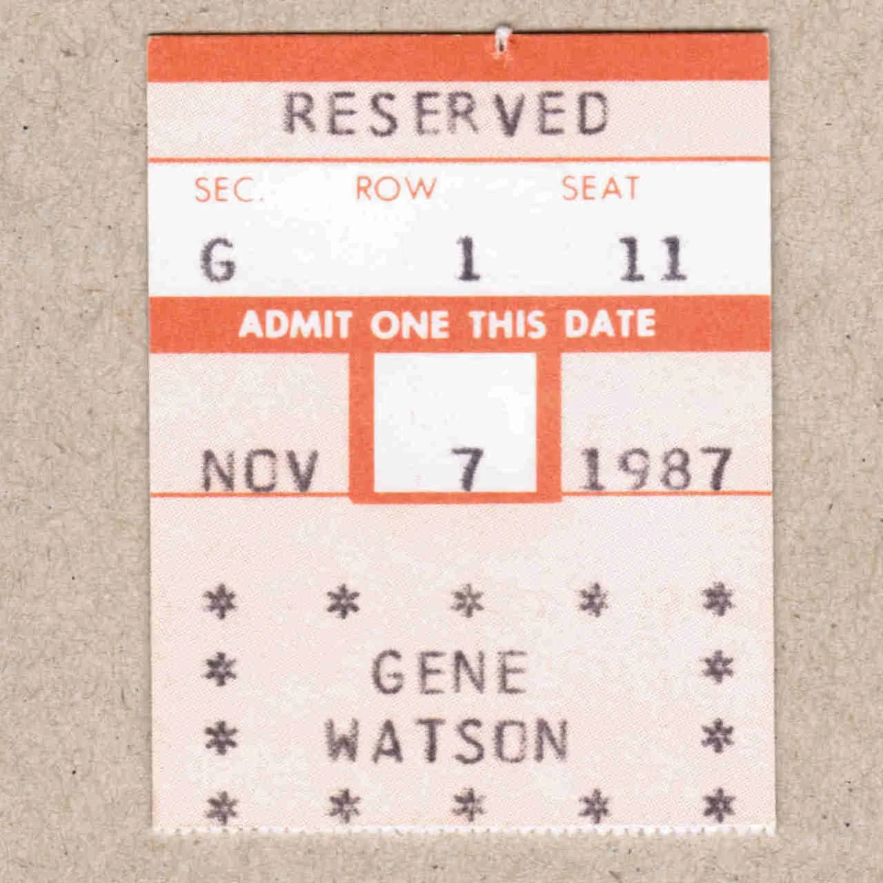 1987 Gene Watson Signed Autograph w/Fan Taken 3.5 x 3.5 OOAK Photo Ticket VTG, изображение 5