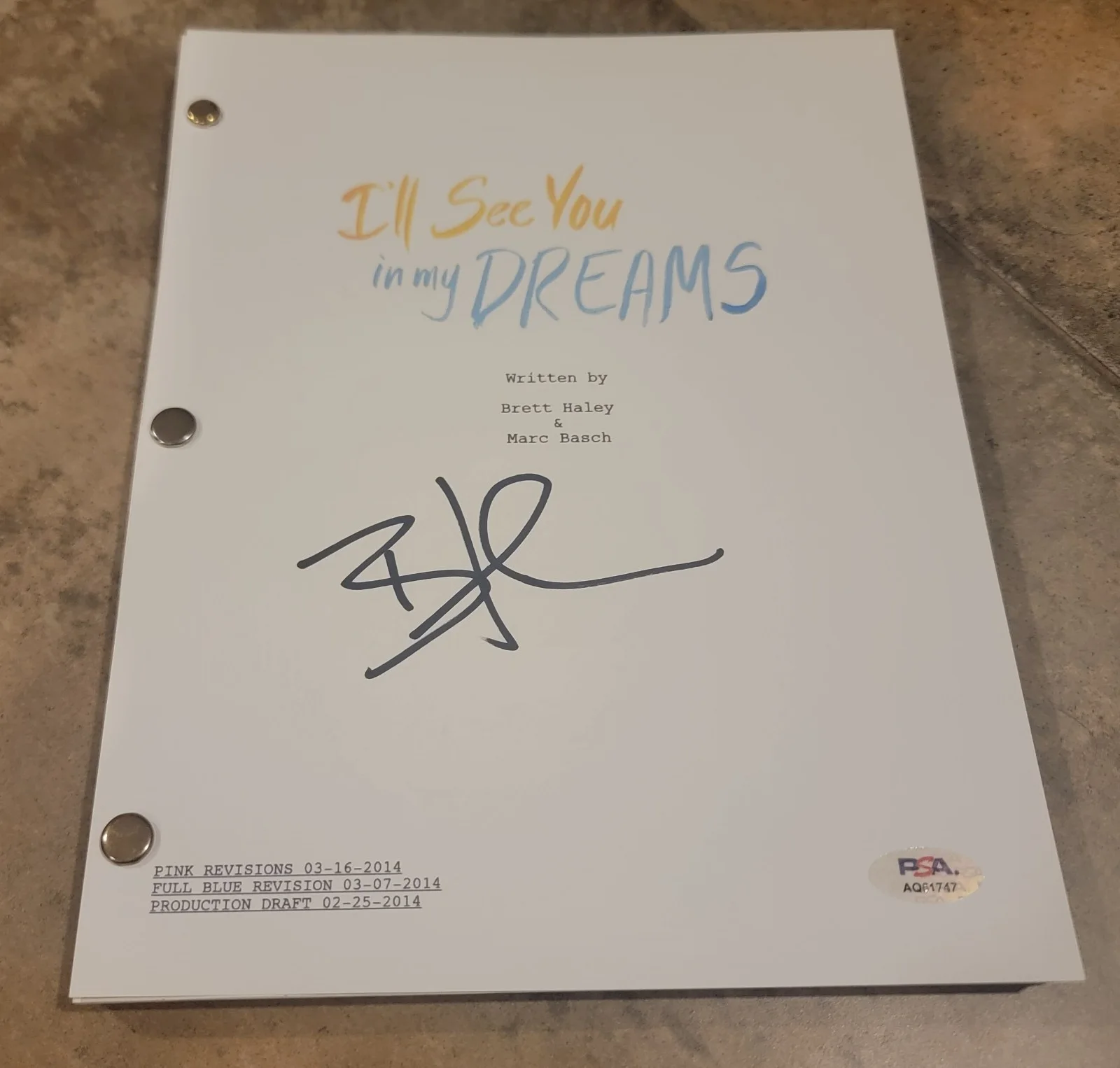 Brett Haley — Brett Haley signed I'll See You in My Dreams script full 117 pages PSA Autograph