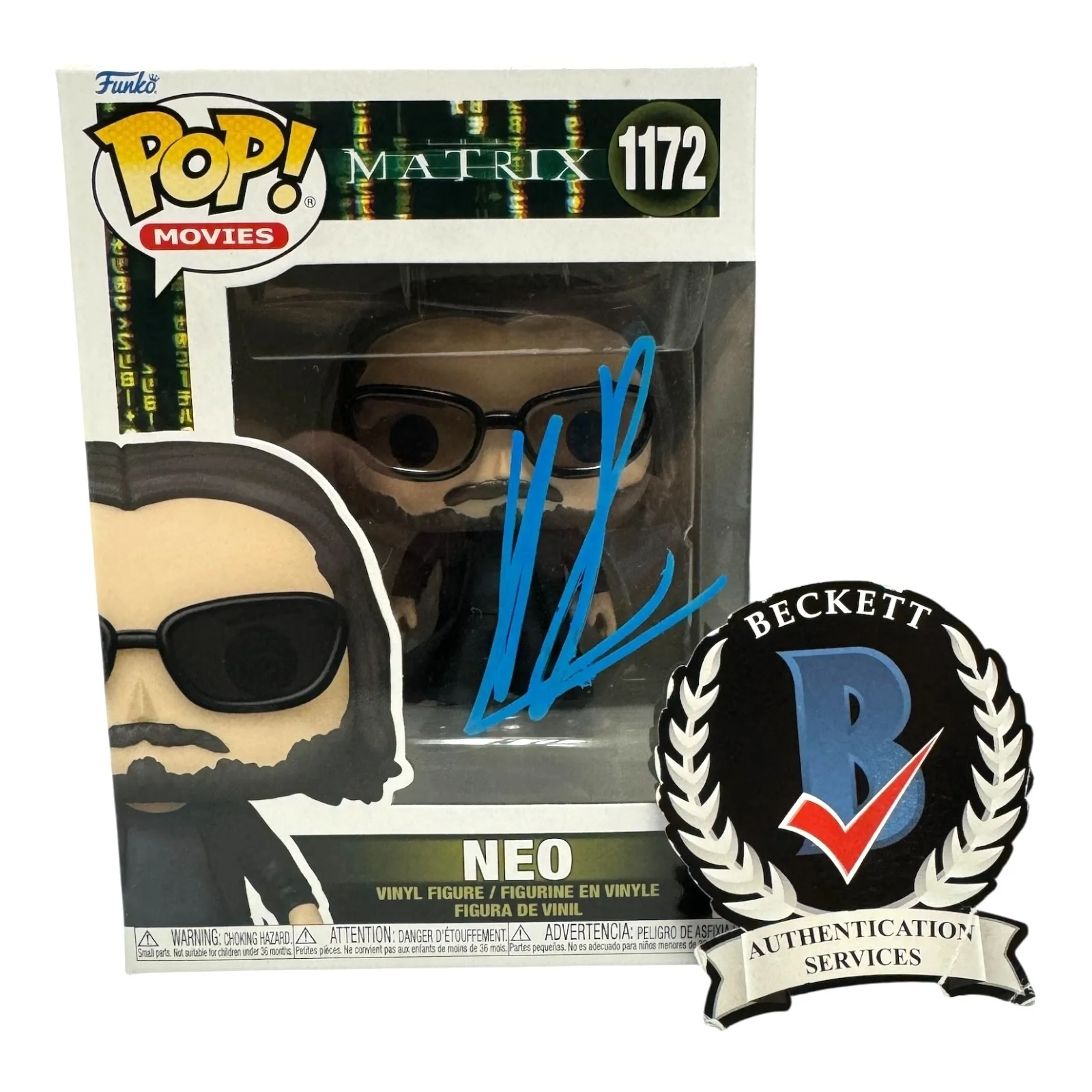 KEANU REEVES — KEANU REEVES SIGNED AUTOGRAPH THE MATRIX FUNKO POP 1172 BECKETT BAS NEO