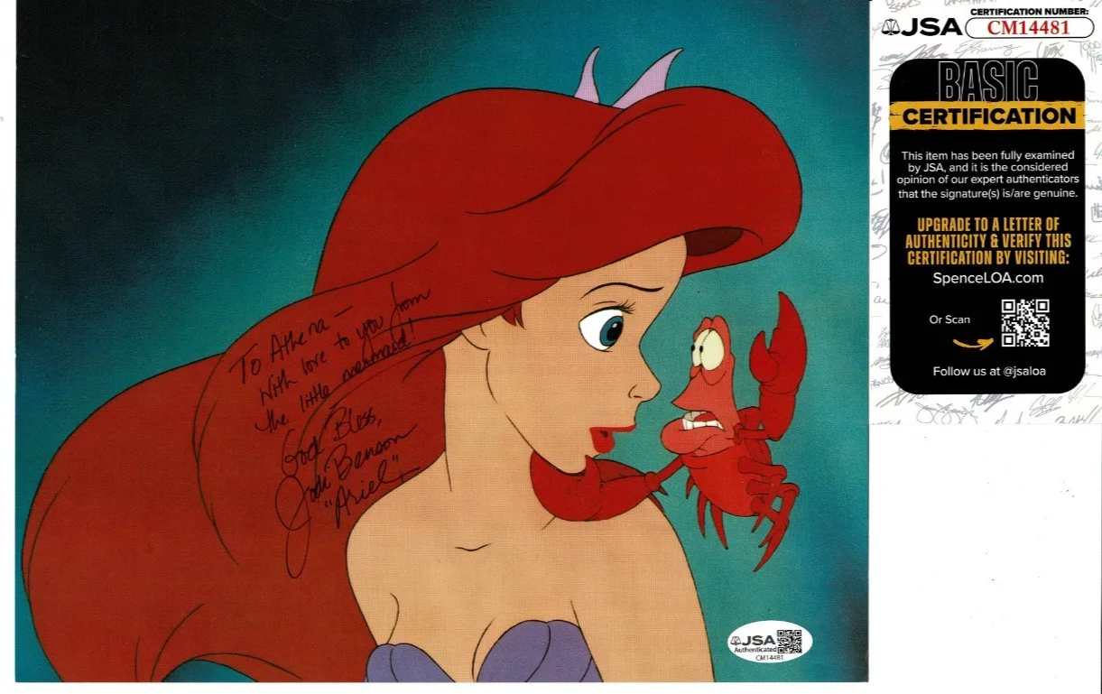 JODI BENSON — JODI BENSON as ARIEL SIGNED 8X10 PHOTO CARD DISNEY THE LITTLE MERMAID JSA COA