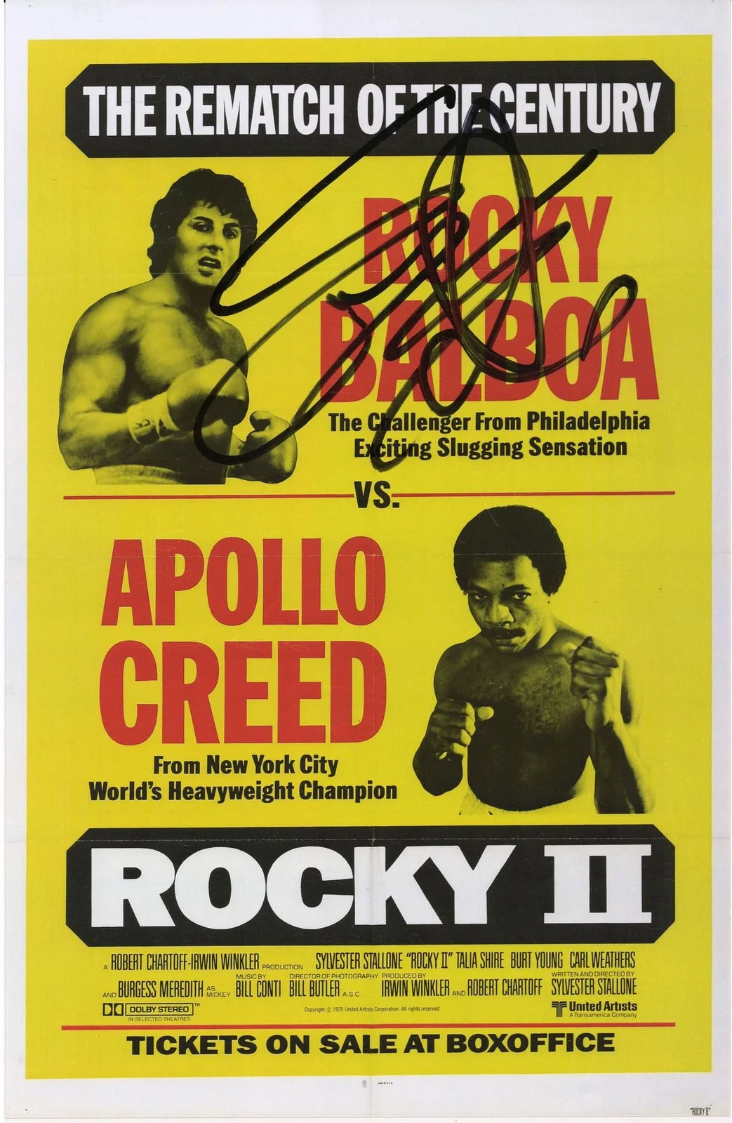 Sylvester Stallone — Sylvester Stallone Rocky II Autographed 12" x 18" Movie Poster