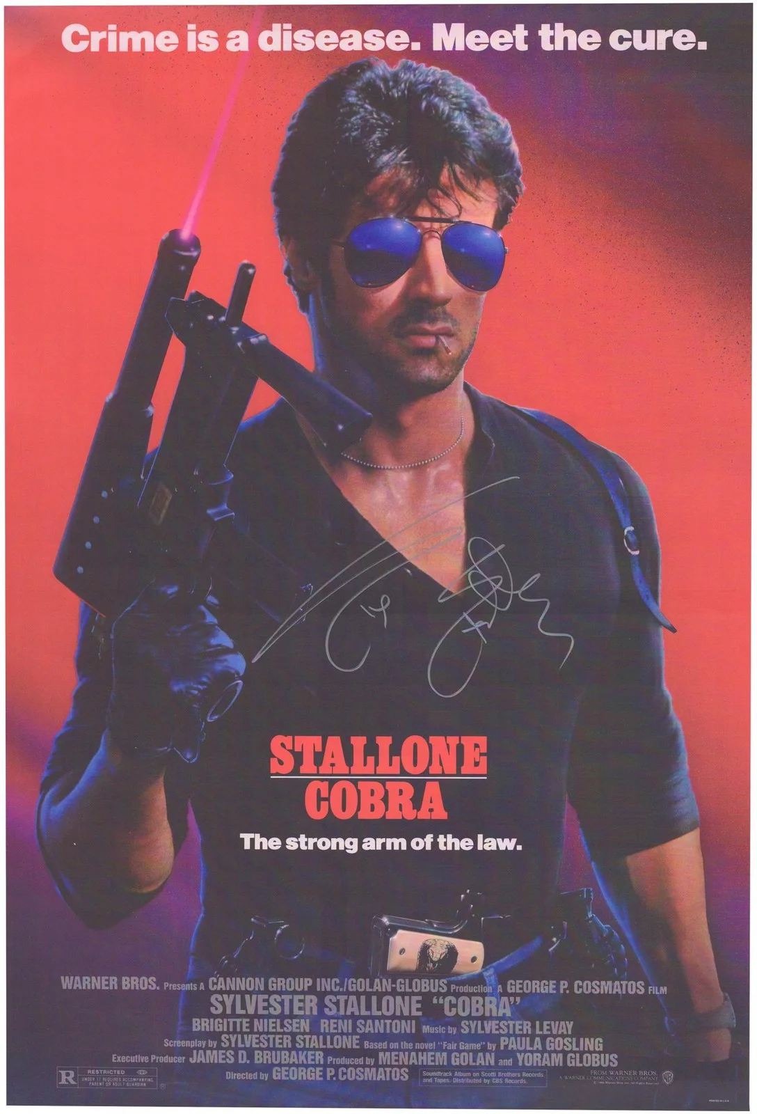 Sylvester Stallone — Sylvester Stallone Cobra Autographed 27" x 40" Movie Poster