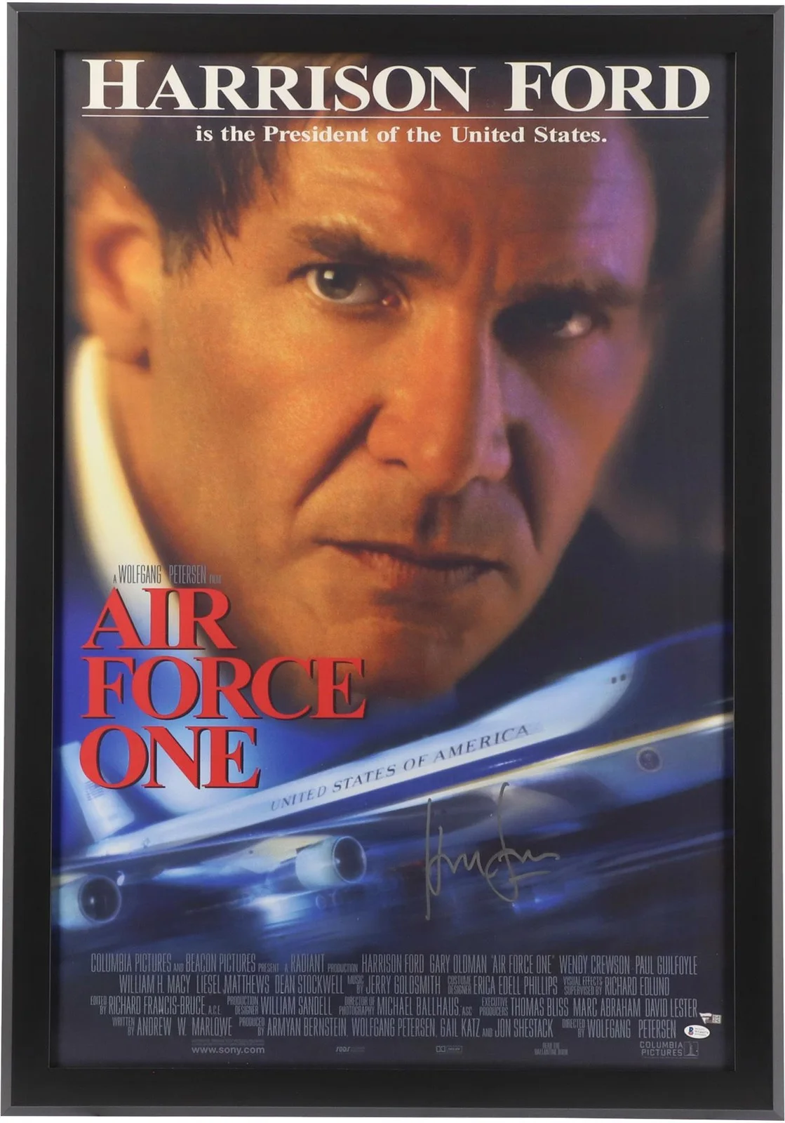 Harrison Ford — Harrison Ford Air Force One Framed Autographed Full Sized Movie Poster