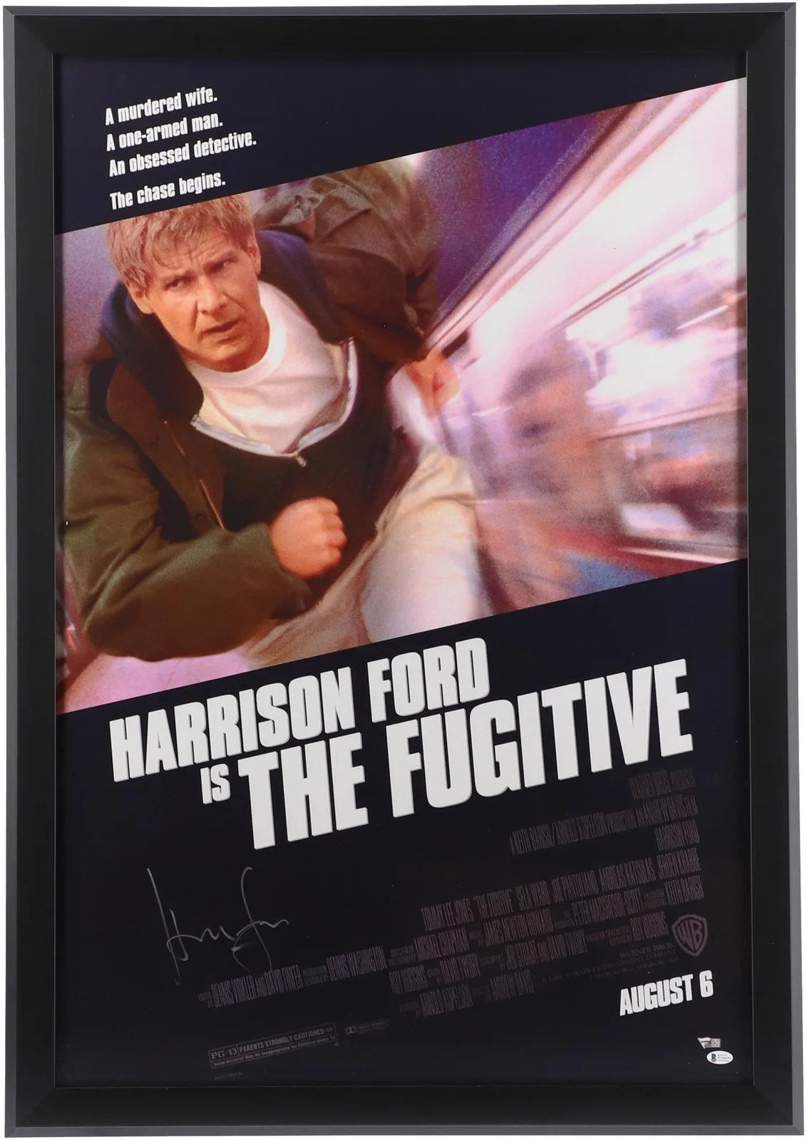 Harrison Ford — Harrison Ford The Fugitive Framed Autographed Full Sized Movie Poster