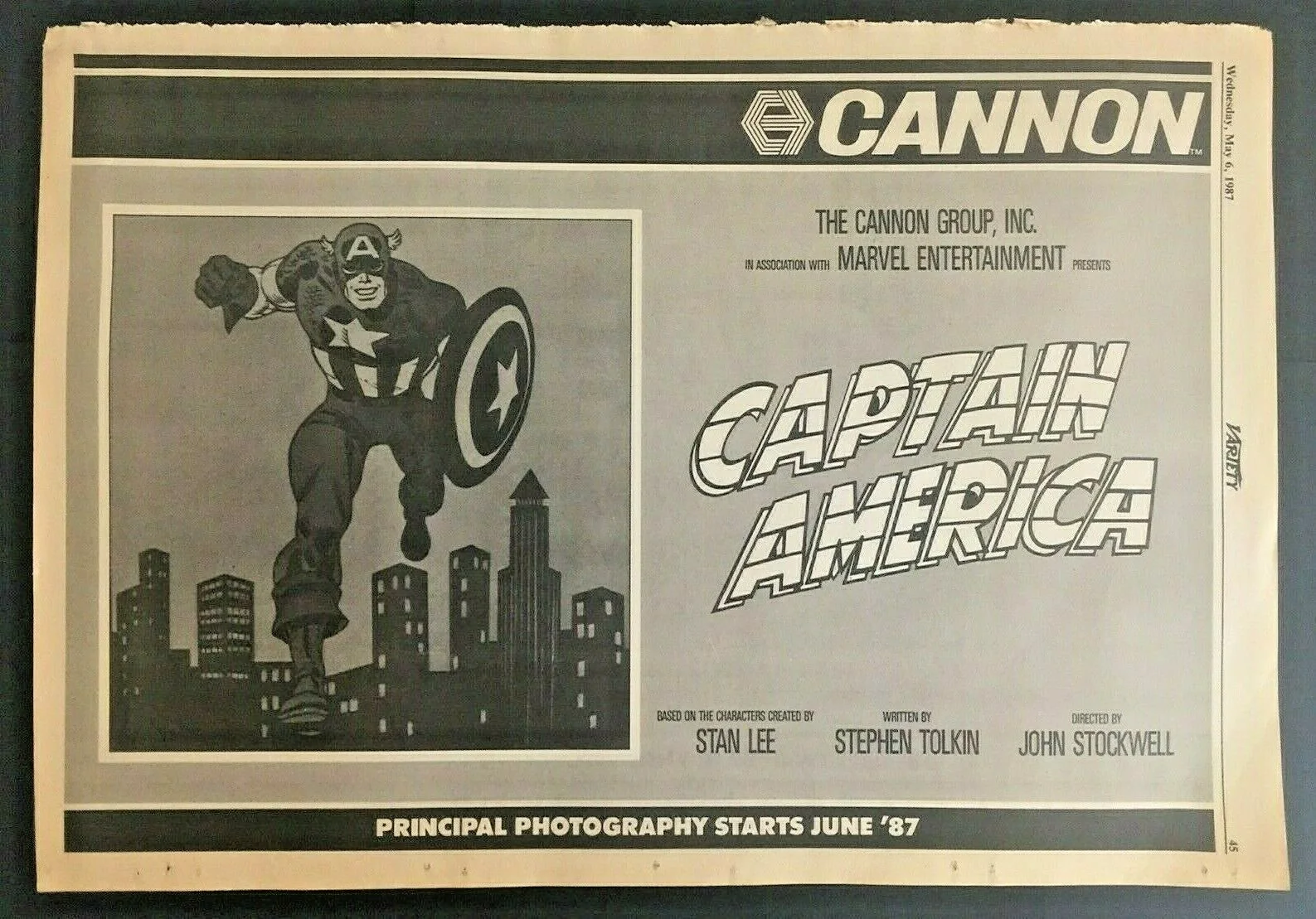 Vintage Captain America Movie Film Print Advert Poster Cannon Stan Lee 1987, изображение 2
