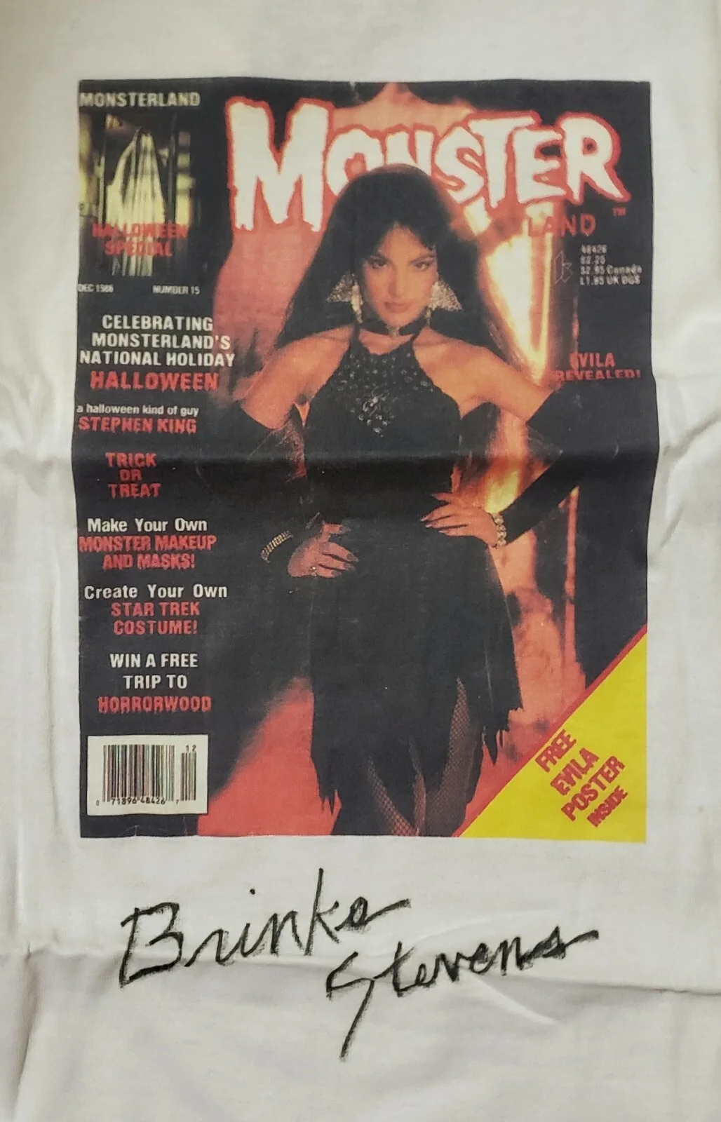 Brinke Stevens — NOS 90s Brinke Stevens Signed MONSTERLAND Vintage T- Shirt Famous Monsters NEW
