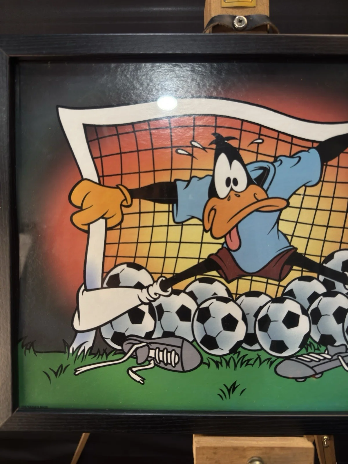 Vintage Original Daffy Duck Goal Keeper Warner Bross Poster 1998 Framed, image 3