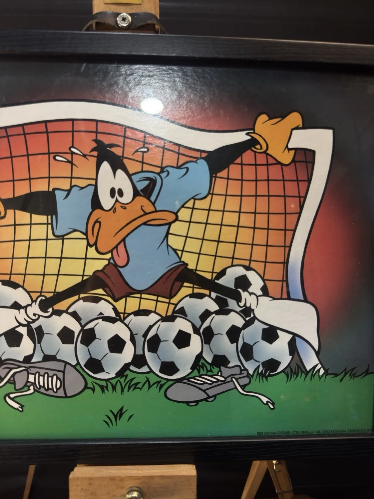 Vintage Original Daffy Duck Goal Keeper Warner Bross Poster 1998 Framed, image 4
