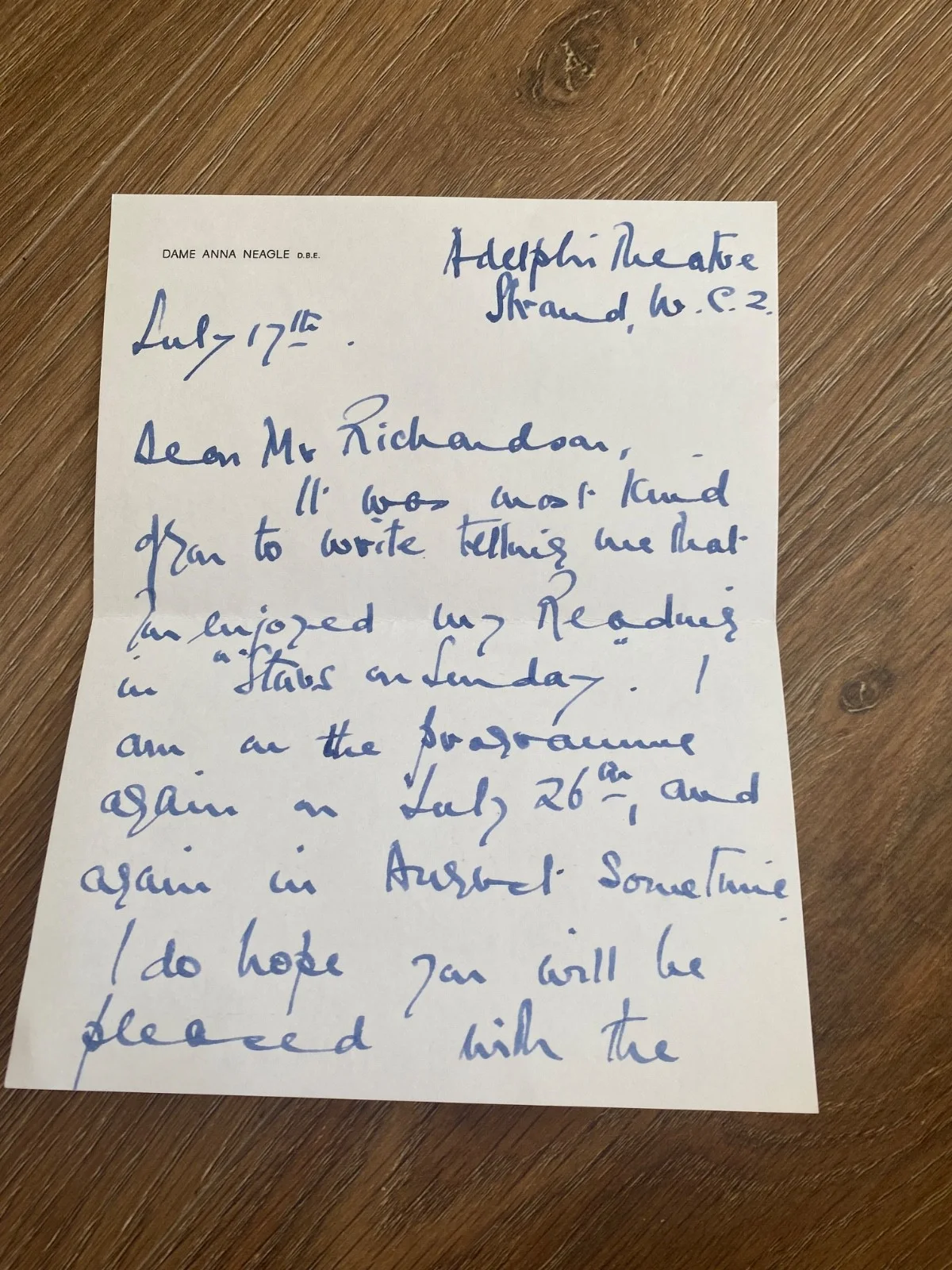 ANNA NEAGLE SIGNED PRIVATE LETTER FROM 1971 WITH COA, image 2