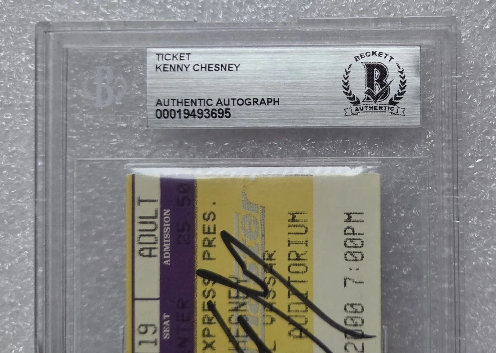 KENNY CHESNEY SIGNED TICKET SLABBED BECKETT BAS COA COUNTRY MUSIC AUTOGRAPHED, image 2