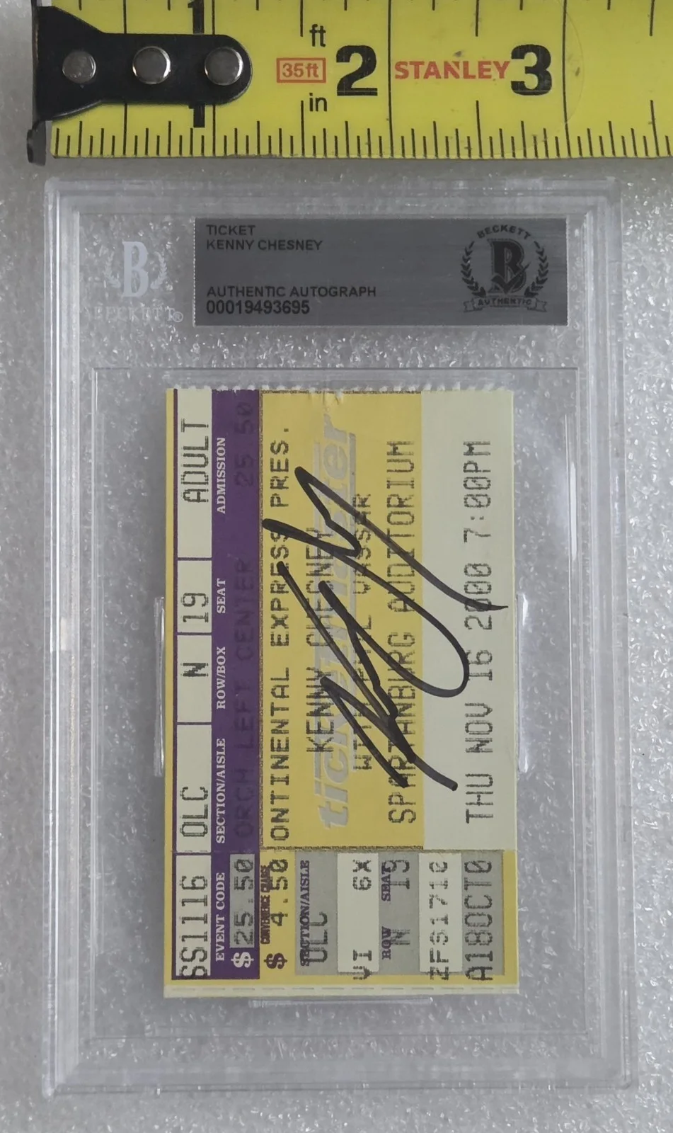 KENNY CHESNEY SIGNED TICKET SLABBED BECKETT BAS COA COUNTRY MUSIC AUTOGRAPHED, image 5