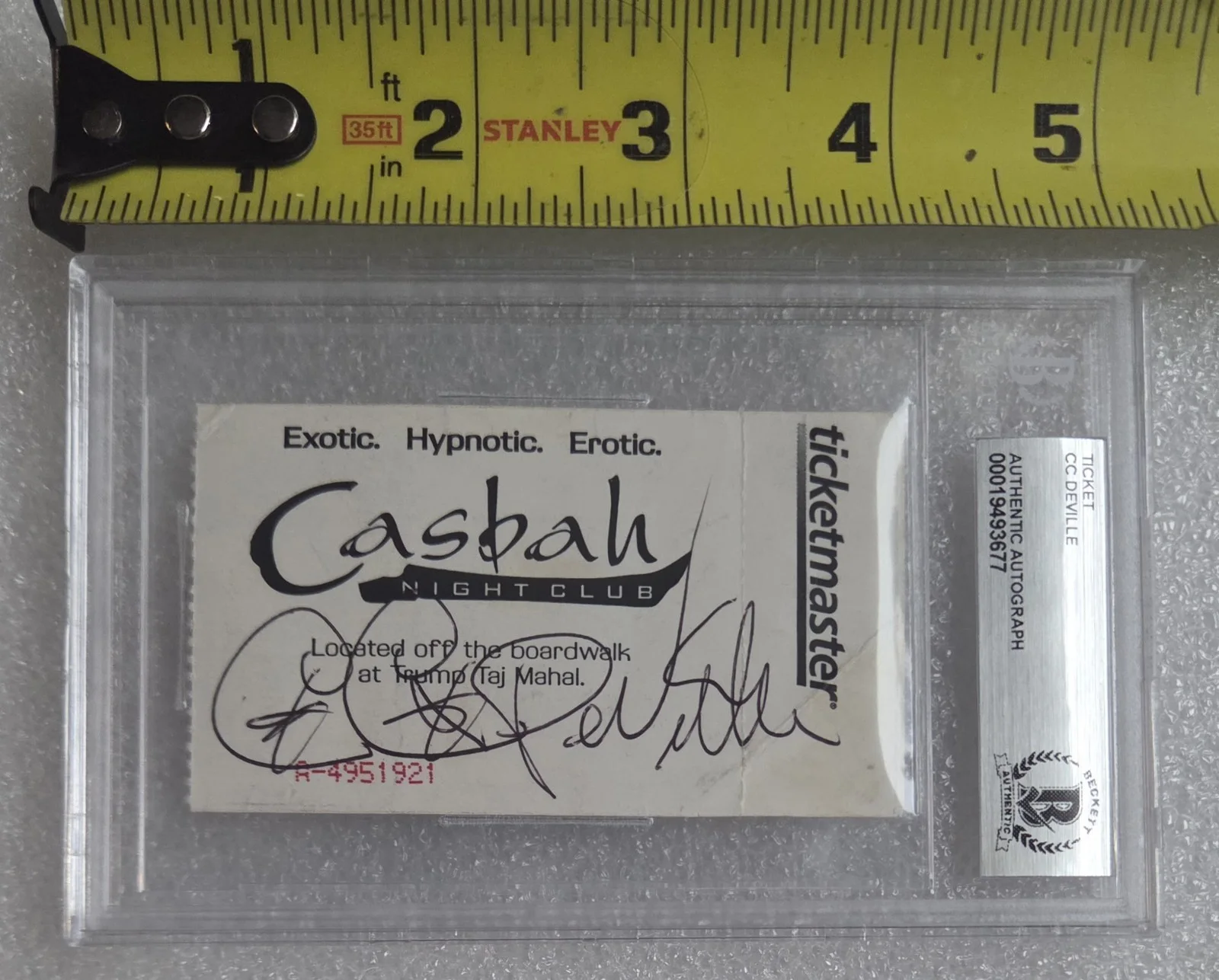 C.C. DEVILLE SIGNED TICKET SLABBED BECKETT BAS COA MUSIC AUTOGRAPHED POISON BAND, изображение 2
