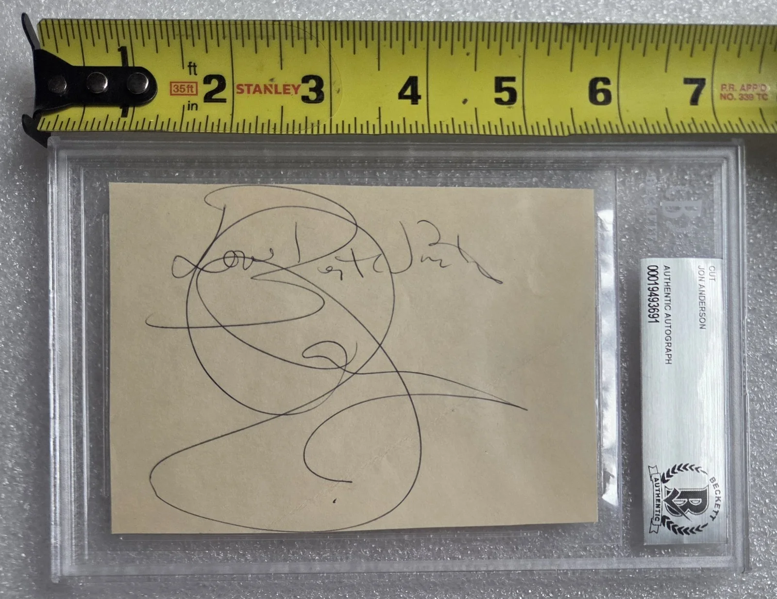 JON ANDERSON YES SIGNED SLABBED BECKETT BAS COA COUNTRY MUSIC AUTOGRAPHED BAND, image 2