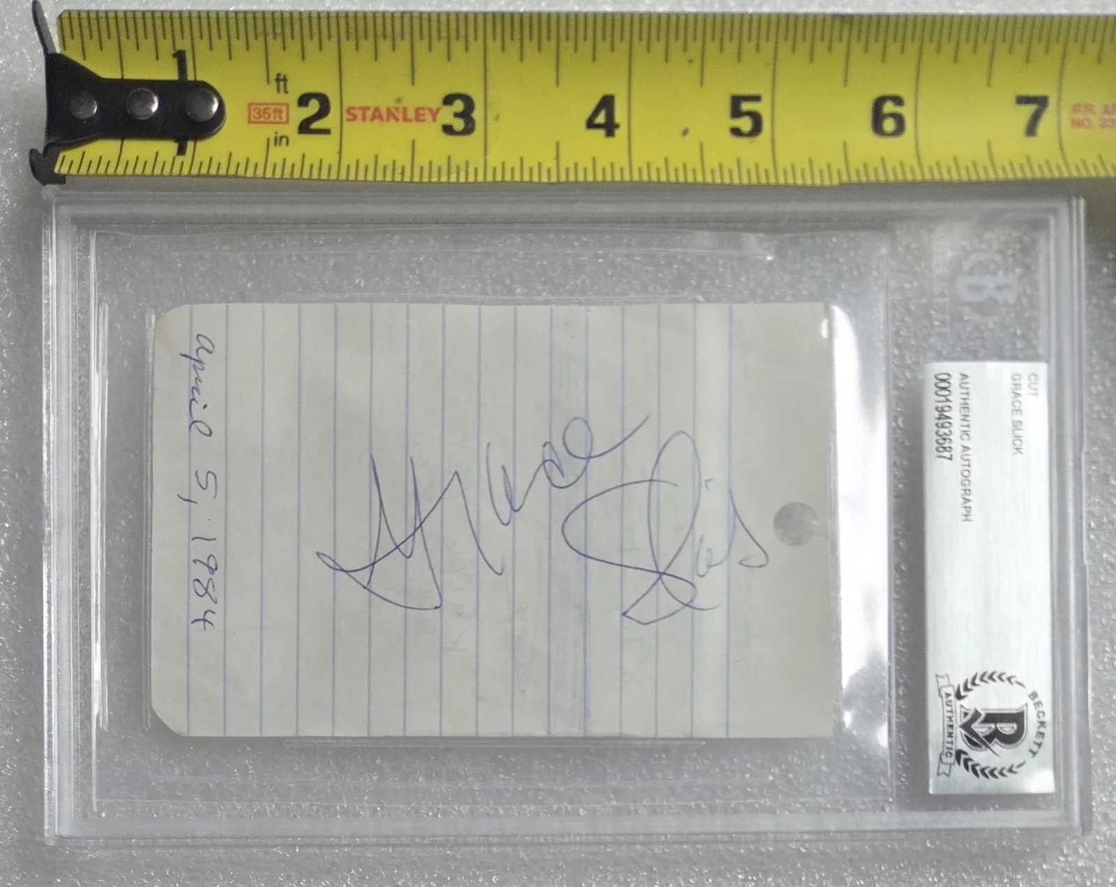 GRACE SLICK SIGNED PAPER BECKETT BAS COA AUTOGRAPHED SLABBED JEFFERSON AIRPLANE, изображение 2