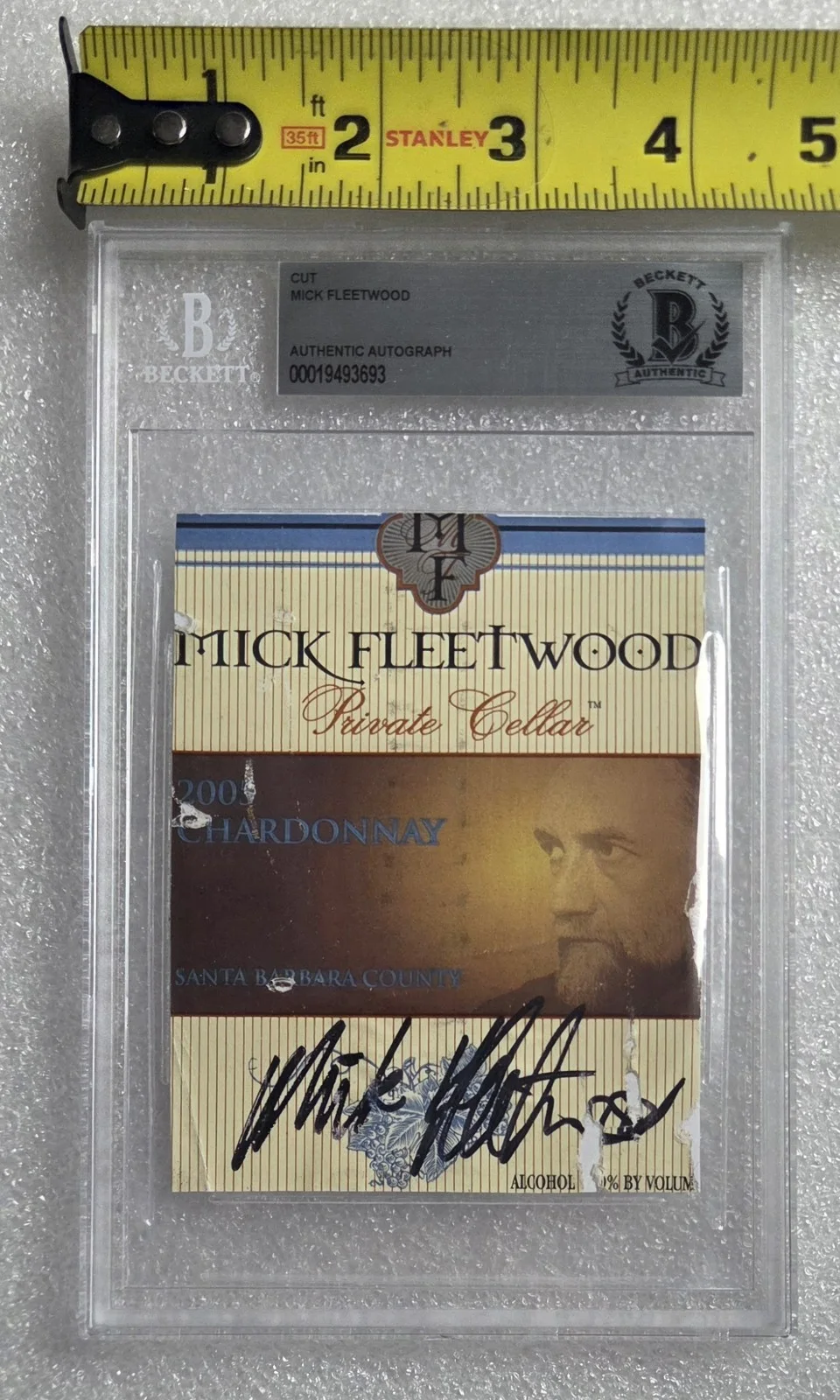 MICK FLEETWOOD SIGNED WINE LABEL BECKETT BAS COA AUTOGRAPHED SLABBED MAC SINGER, image 3