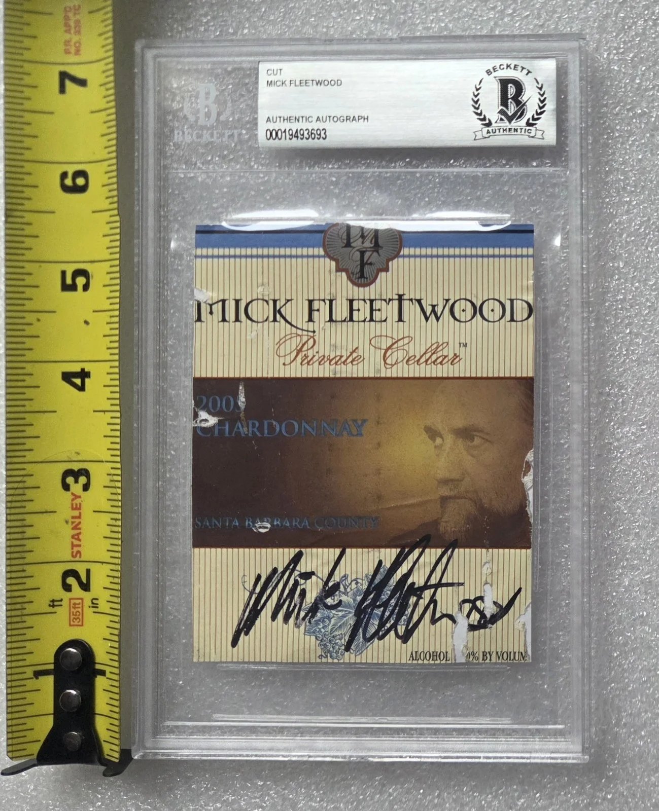 MICK FLEETWOOD SIGNED WINE LABEL BECKETT BAS COA AUTOGRAPHED SLABBED MAC SINGER, image 4