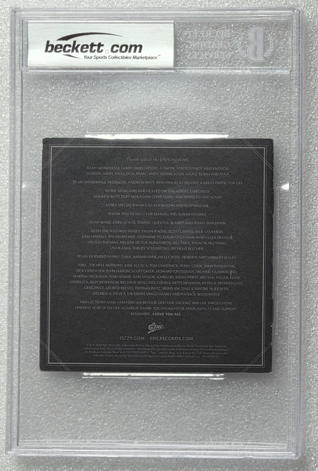 OZZY OSBOURNE SIGNED CD COVER BECKETT BAS COA AUTOGRAPHED SLABBED ORDINARY MAN, image 3