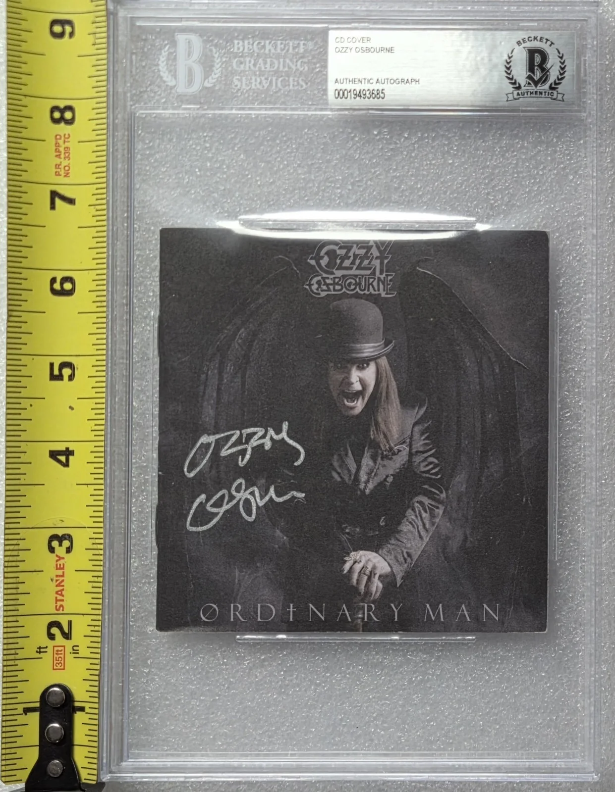 OZZY OSBOURNE SIGNED CD COVER BECKETT BAS COA AUTOGRAPHED SLABBED ORDINARY MAN, image 5