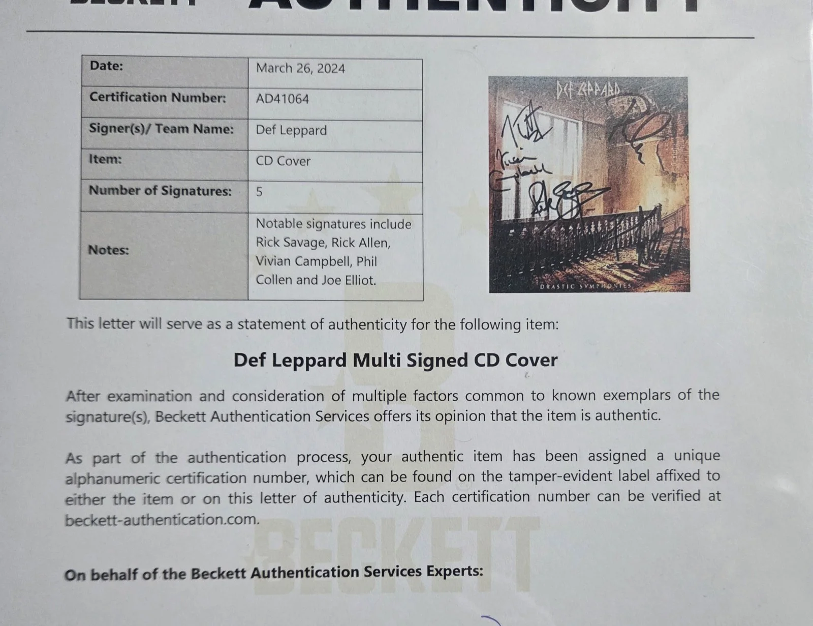 DEF LEPPARD SIGNED CD DISPLAY BECKETT LOA JOE ELLIOTT AUTOGRAPHED PRESENT GIFT, image 5