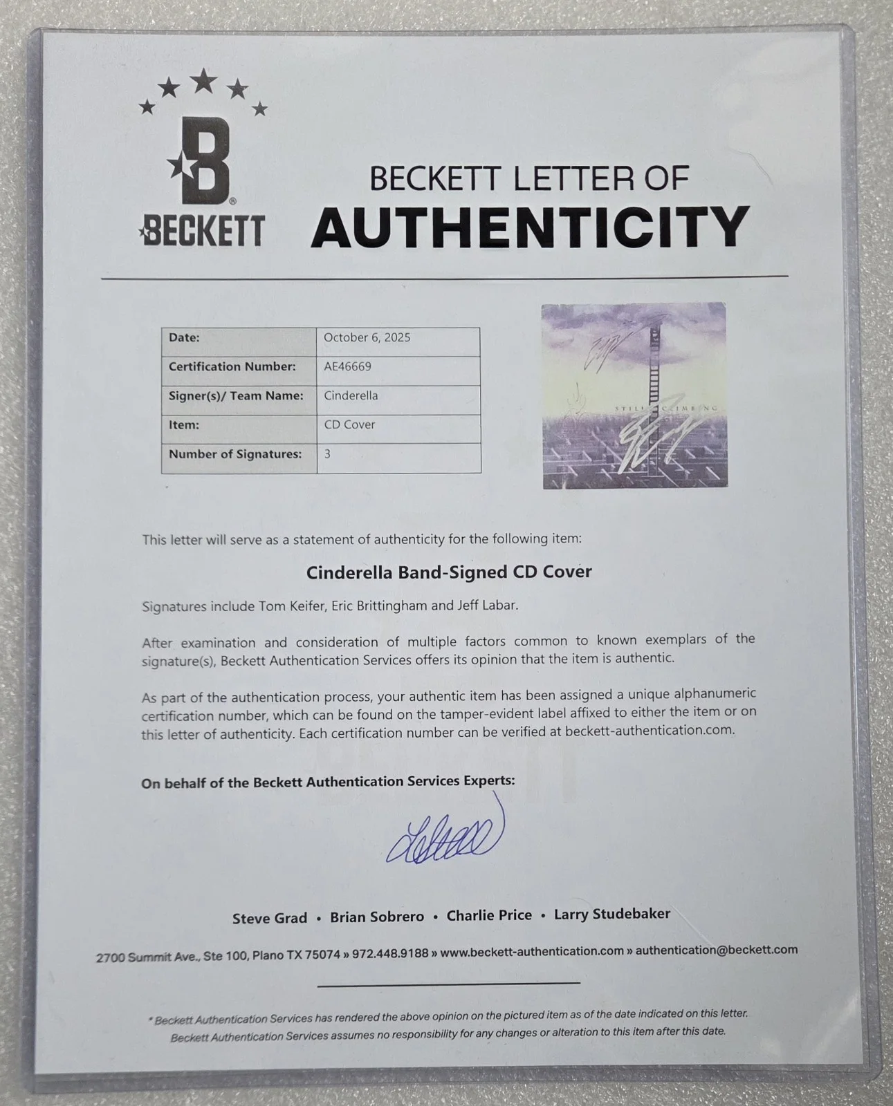 CINDERELLA BAND SIGNED CD DISPLAY BECKETT LOA BAS TOM KEIFER AUTOGRAPHED PRESENT, image 5
