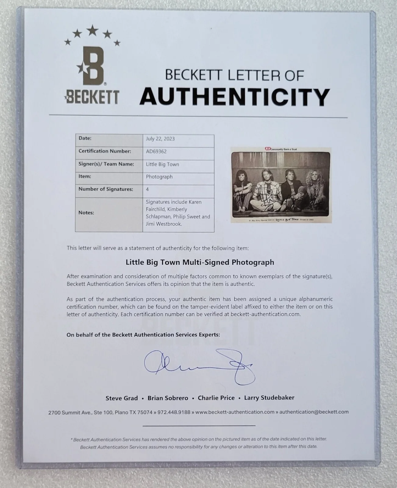 LITTLE BIG TOWN SIGNED PHOTO BECKETT LOA BAS COA COUNTRY MUSIC BAND AUTOGRAPHED, изображение 3