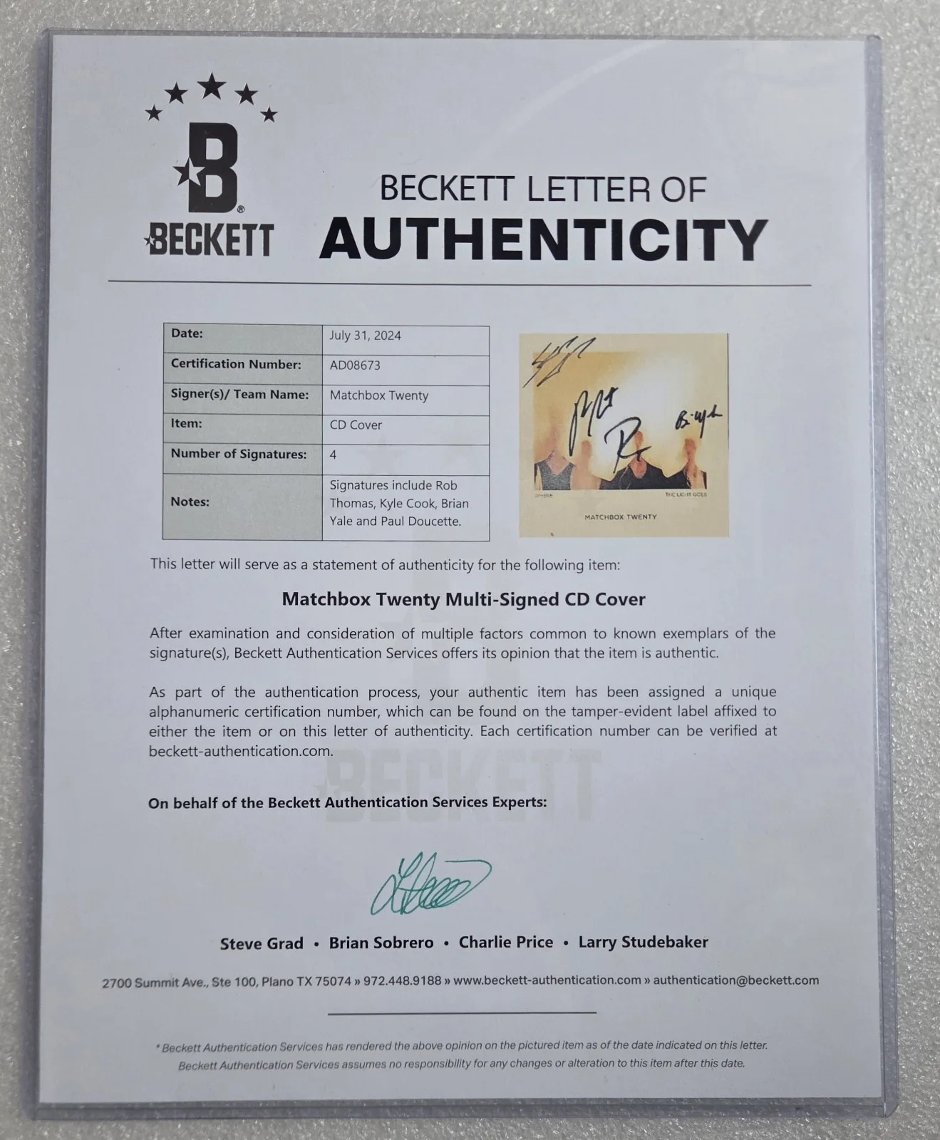 MATCHBOX TWENTY SIGNED CD DISPLAY BECKETT LOA THOMAS AUTOGRAPHED 20 PRESENT GIFT, image 5